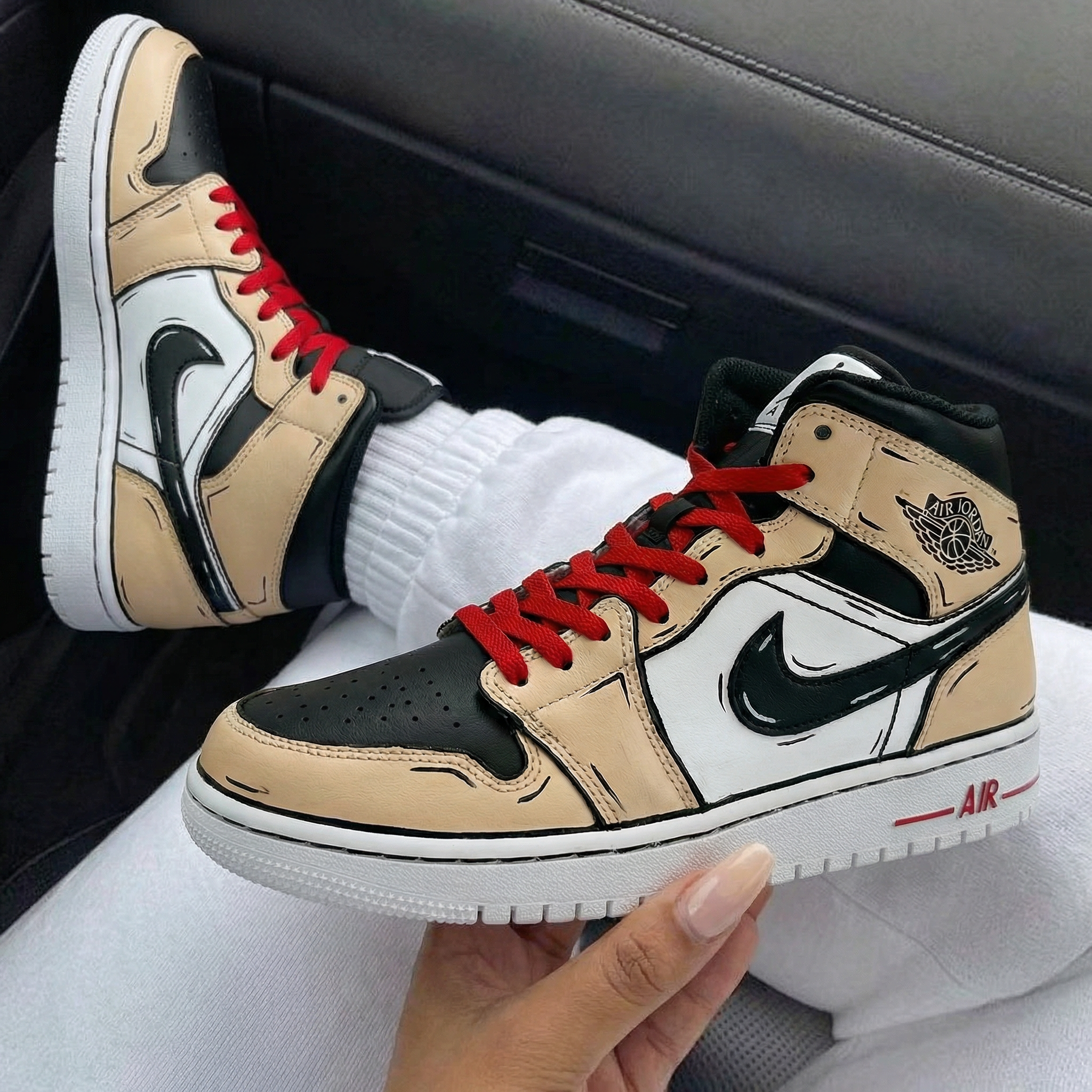 Beige Black Red Cartoon Custom Air Jordan 1-shecustomize