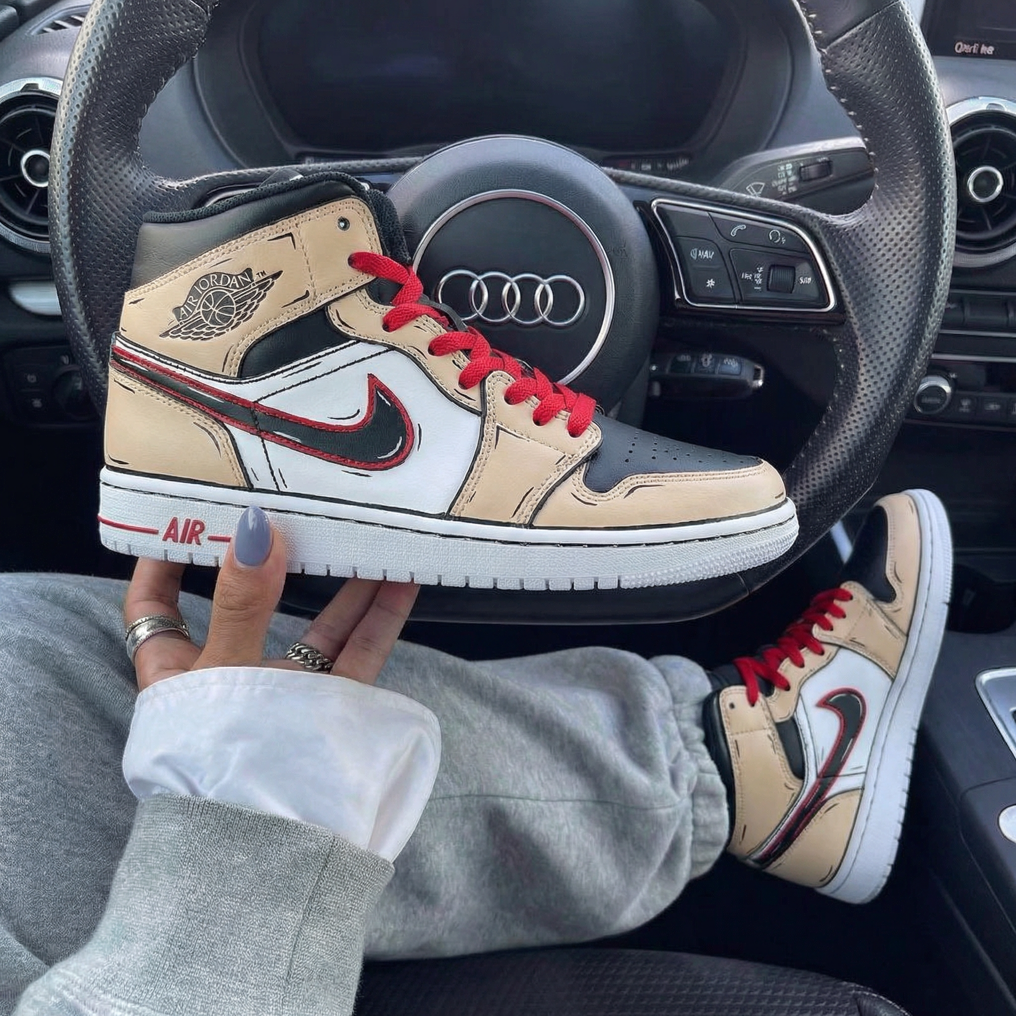 Beige Black Red Cartoon Custom Air Jordan 1-shecustomize