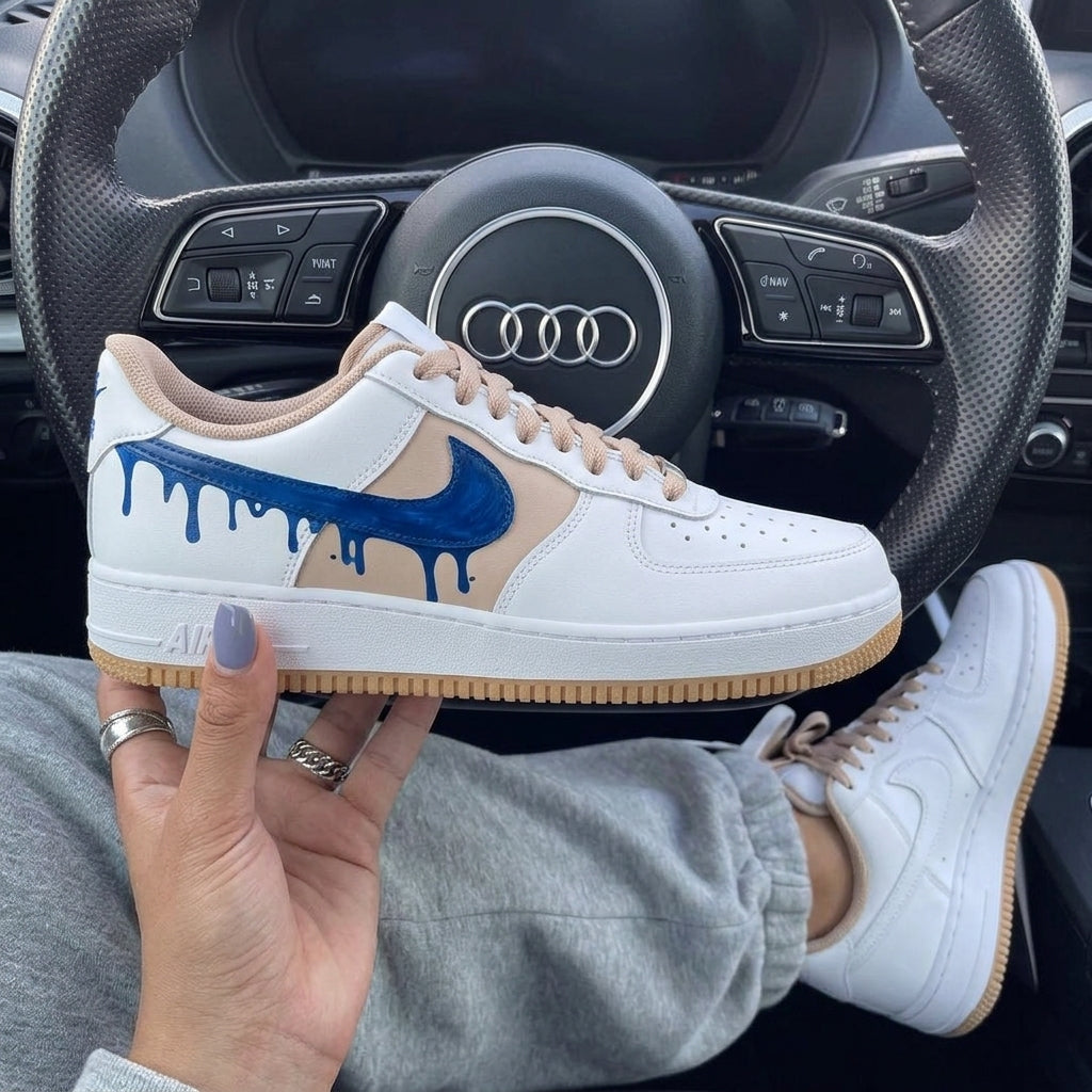 Beige Blue Dripping Custom Air Force 1-shecustomize