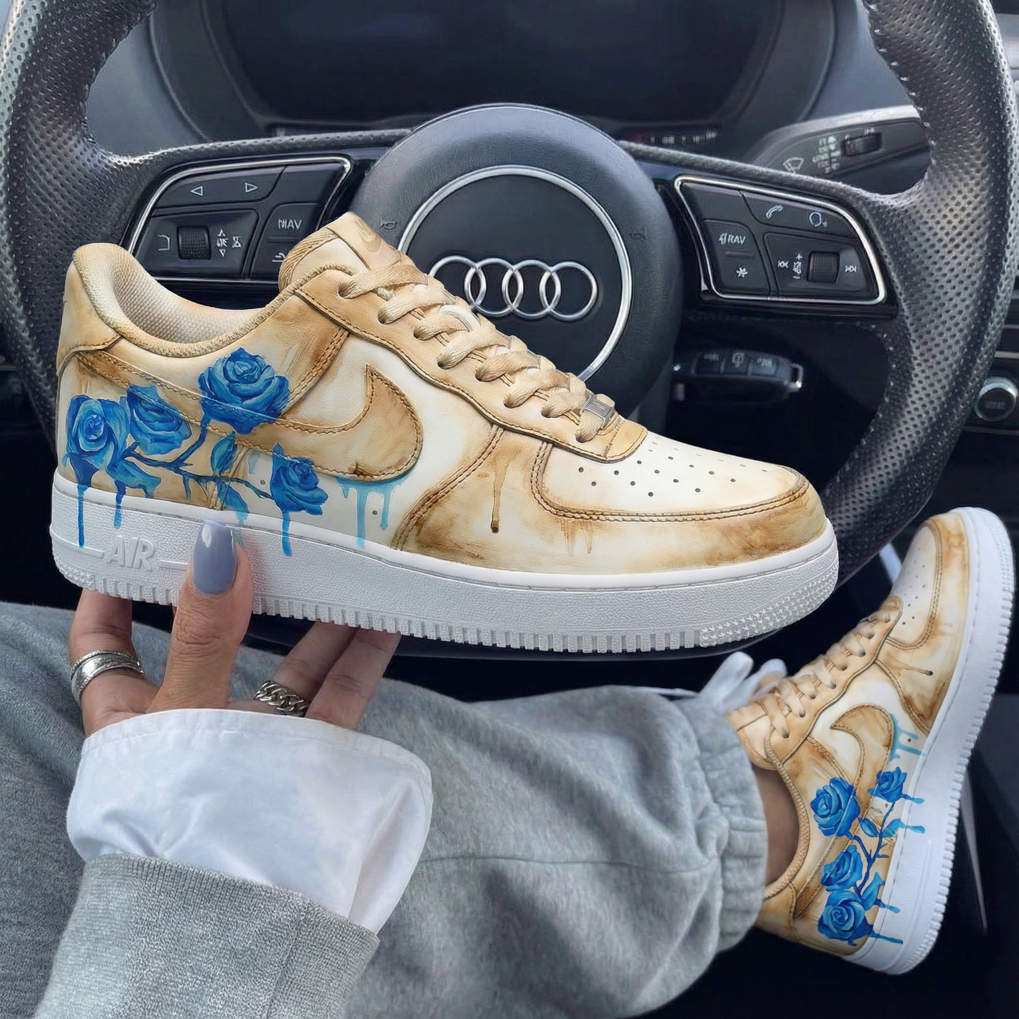 Beige Blue Rose Custom Air Force 1-shecustomize