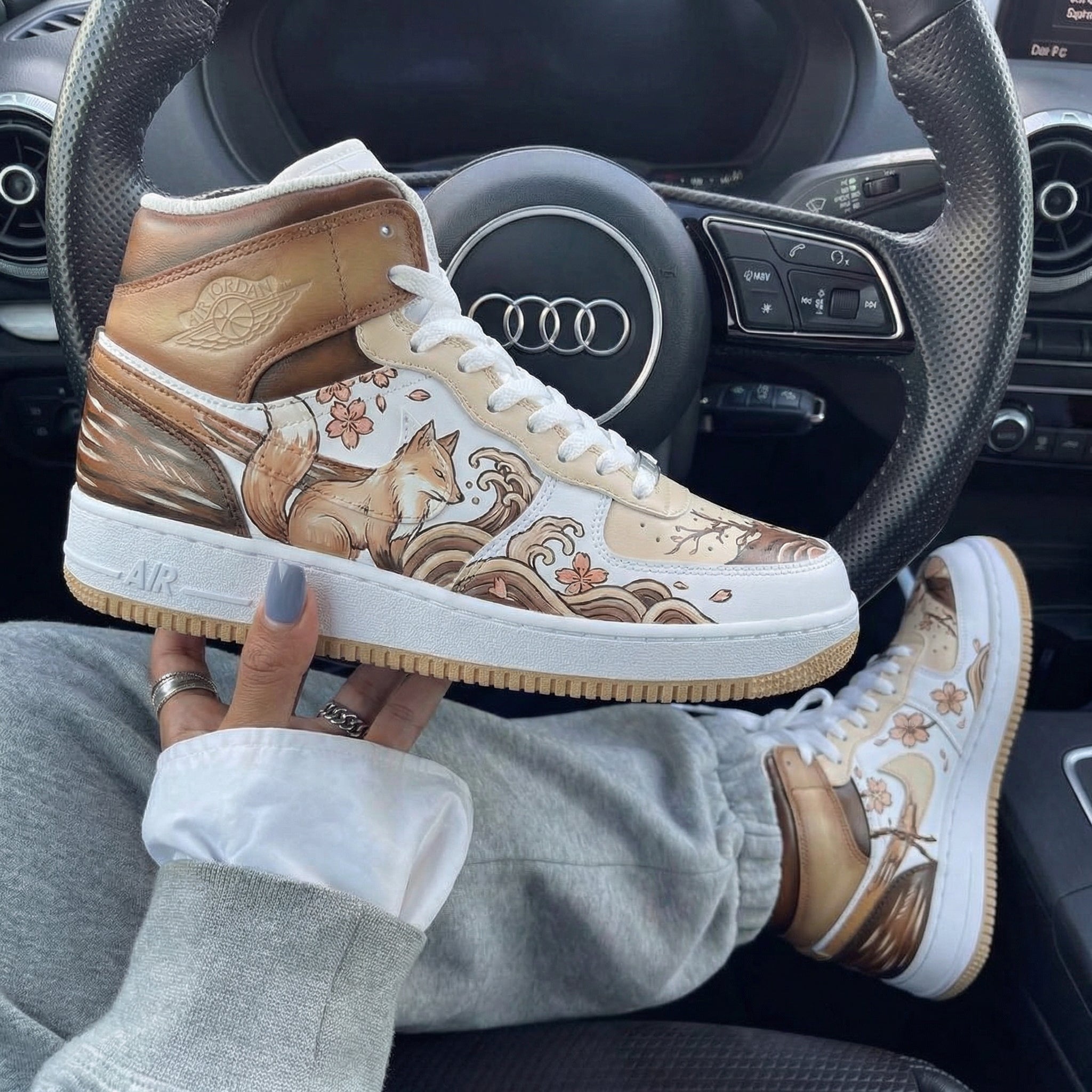 Beige Brown Cherry Blossom Fox Custom Air Force 1-shecustomize
