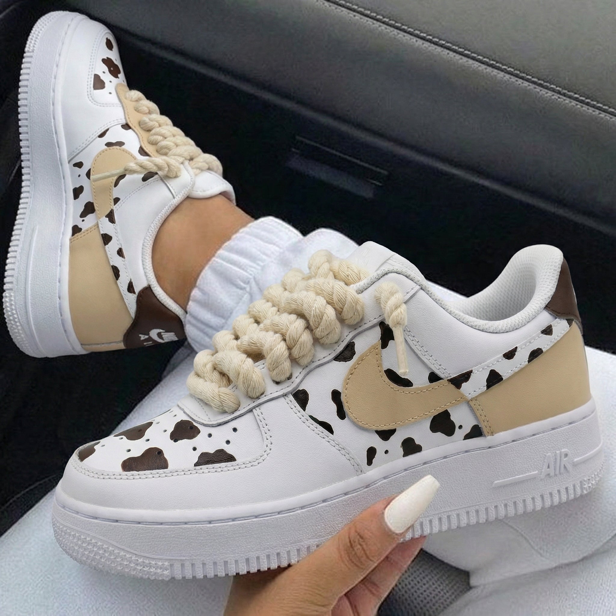 Beige Brown Cow Print Thick Shoelaces Custom Air Force 1-shecustomize