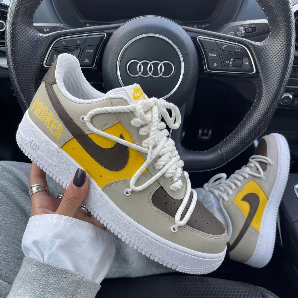 Beige Brown Yellow Padres Rope Laces Custom Air Force 1-shecustomize