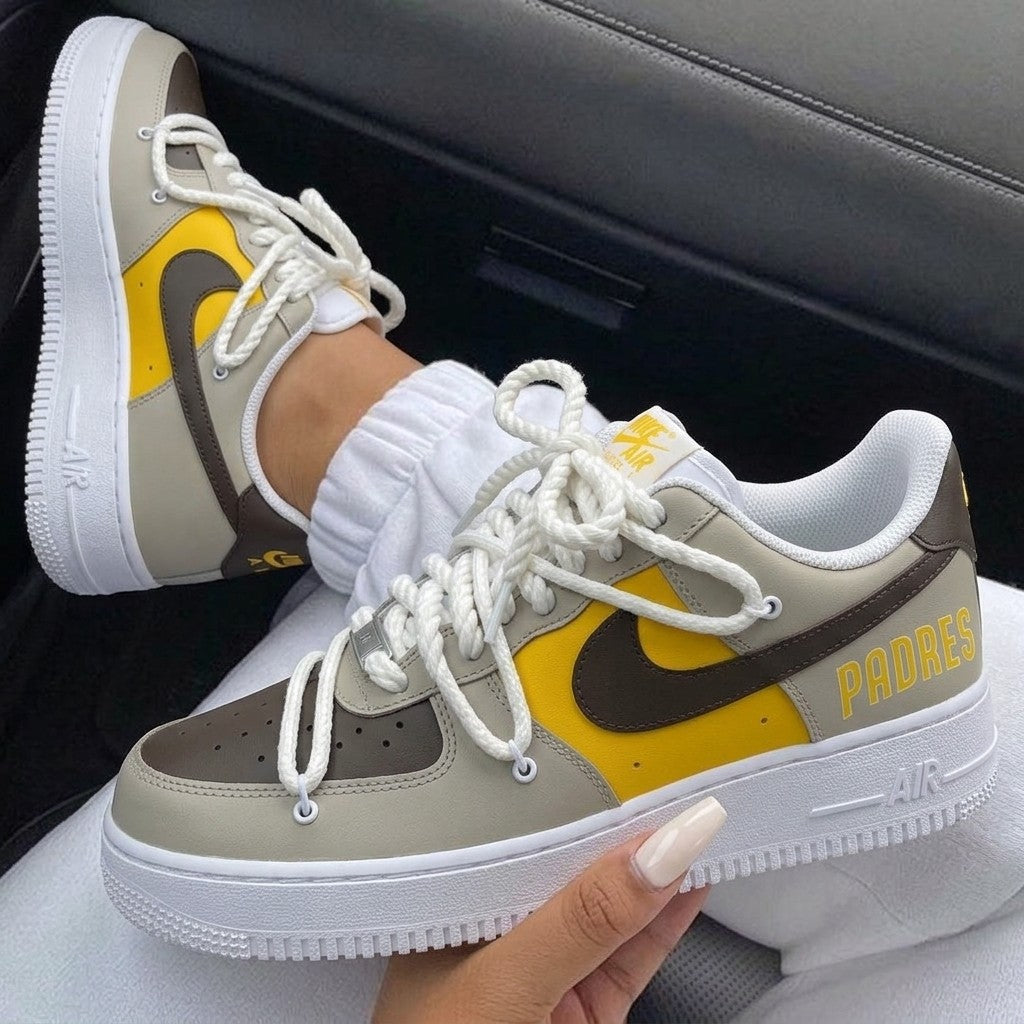 Beige Brown Yellow Padres Rope Laces Custom Air Force 1-shecustomize