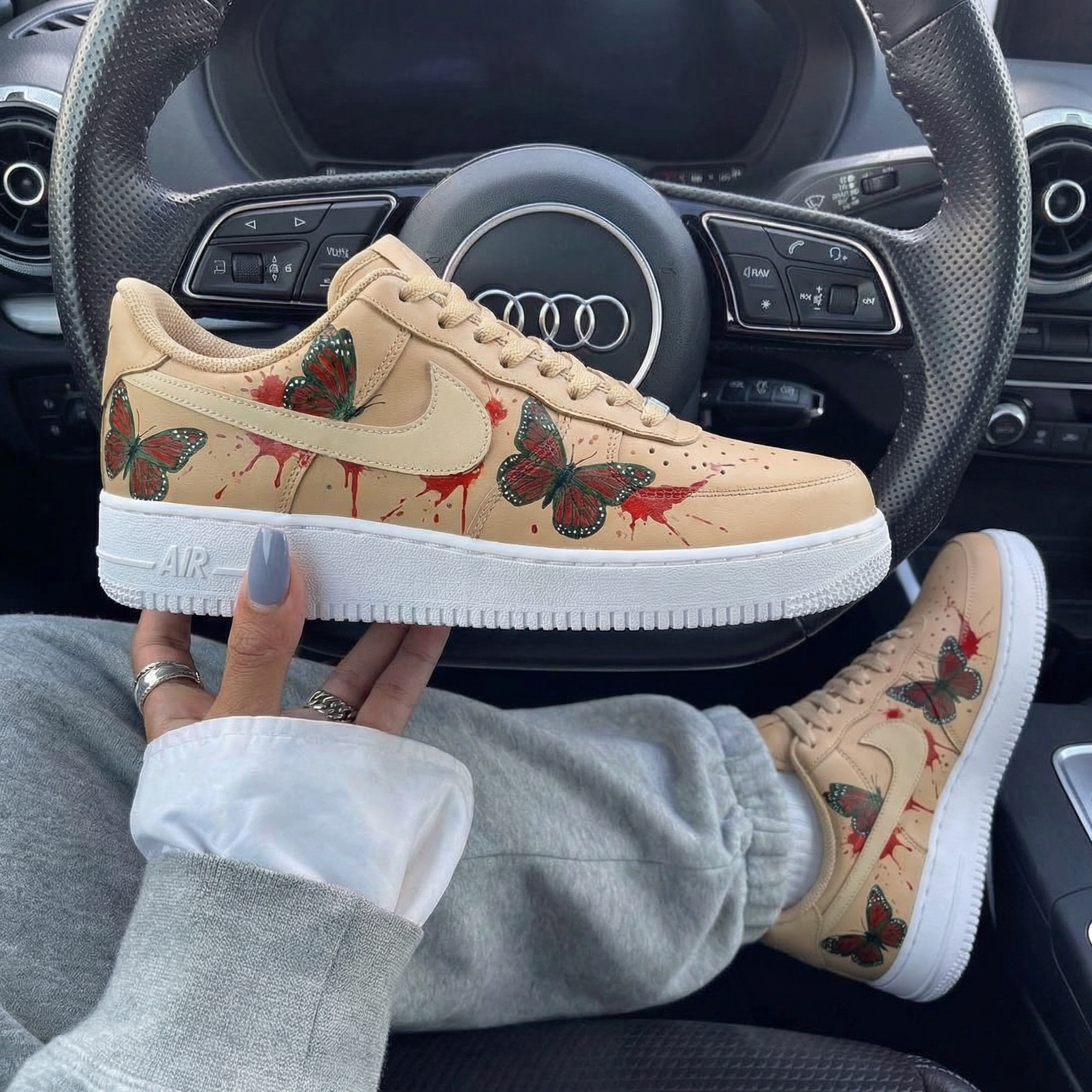 Beige Butterflies Blood Custom Air Force 1-shecustomize