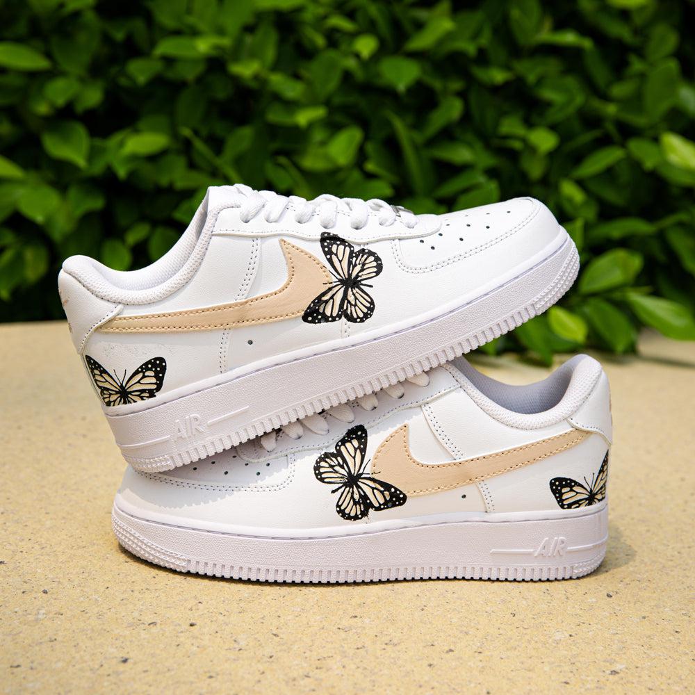 Beige Butterfly Air Force 1s Custom Shoes Sneakers-shecustomize
