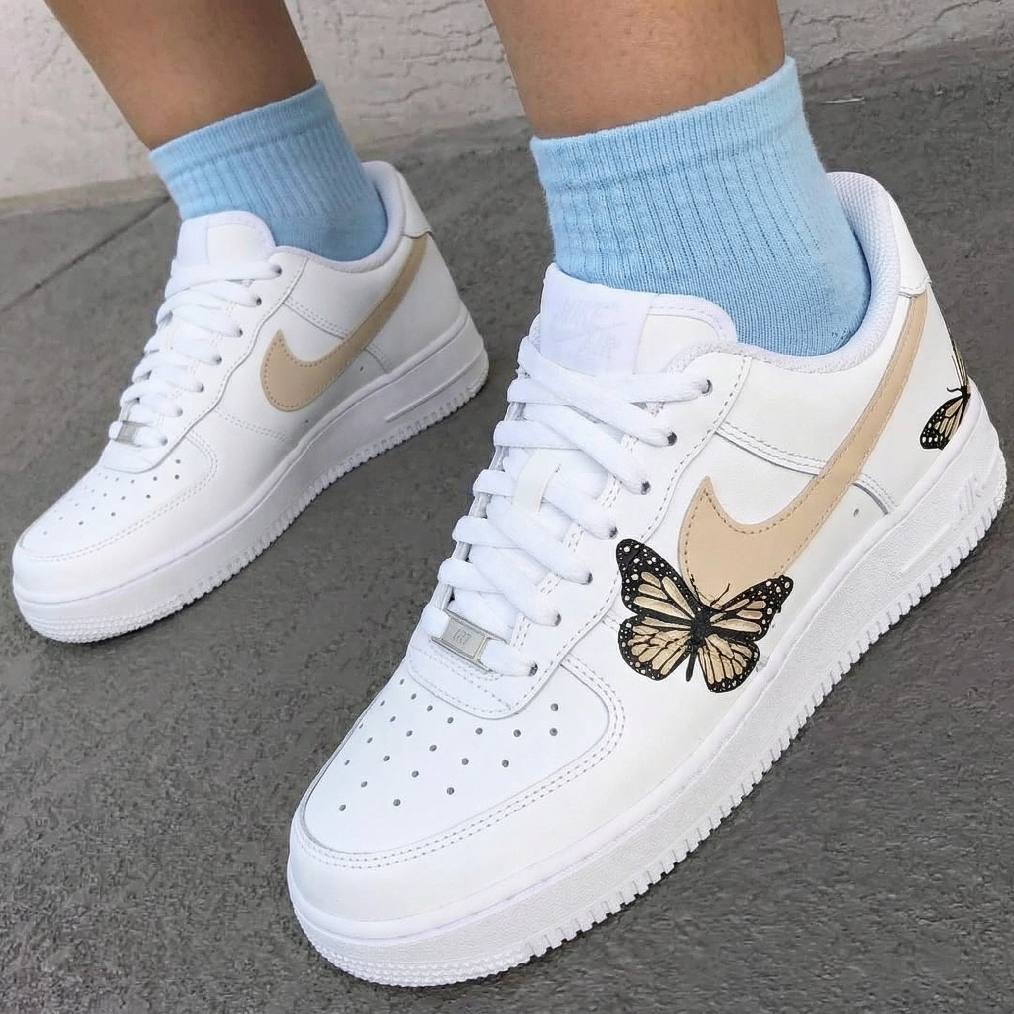 Beige Butterfly Custom Air Force 1-shecustomize