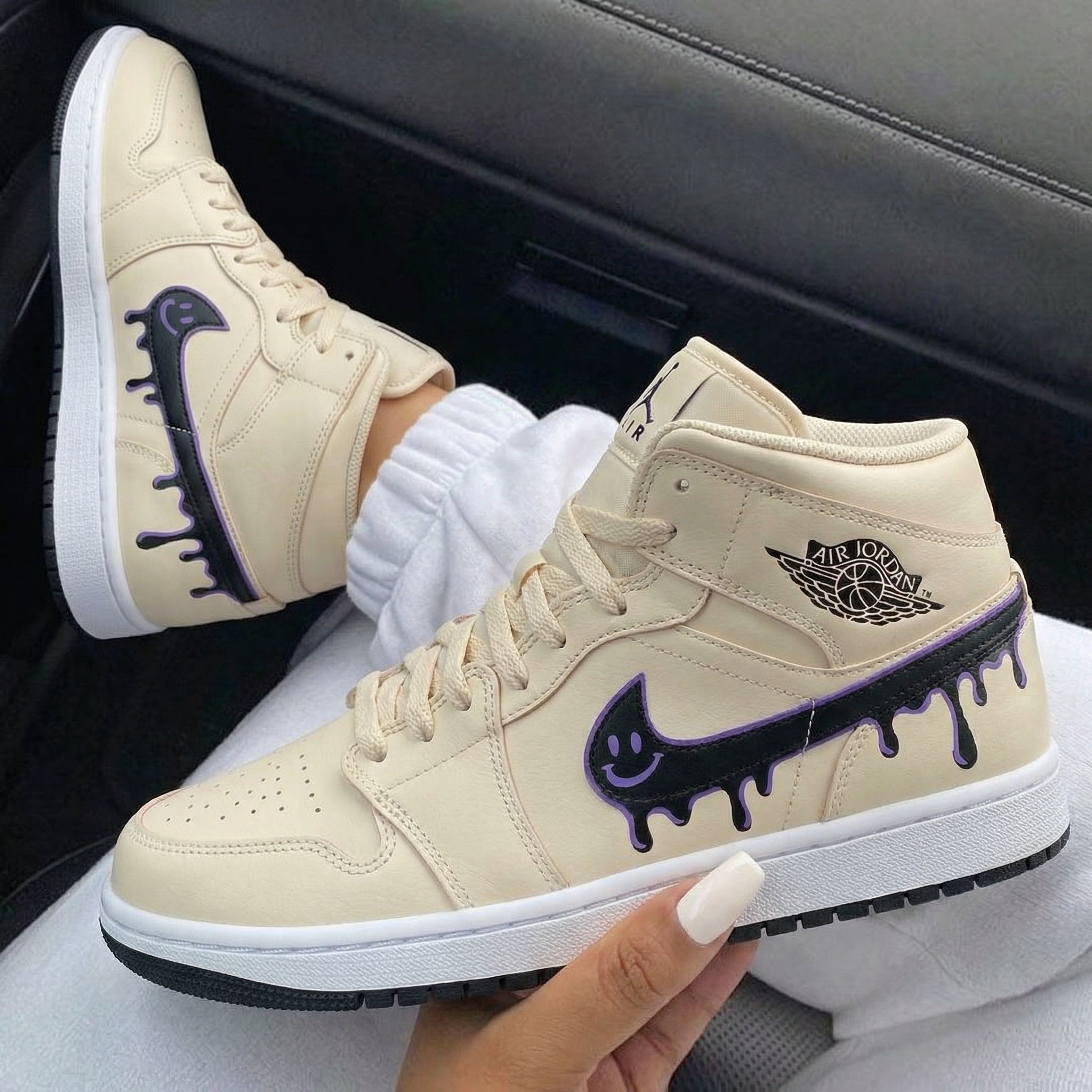 Beige Dripping Smiley Custom Air Jordan 1-shecustomize