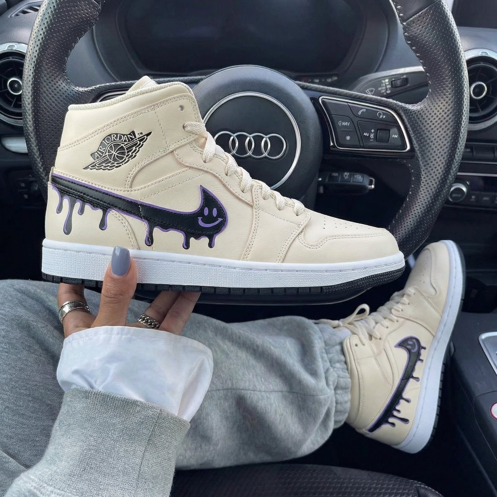 Beige Dripping Smiley Custom Air Jordan 1-shecustomize