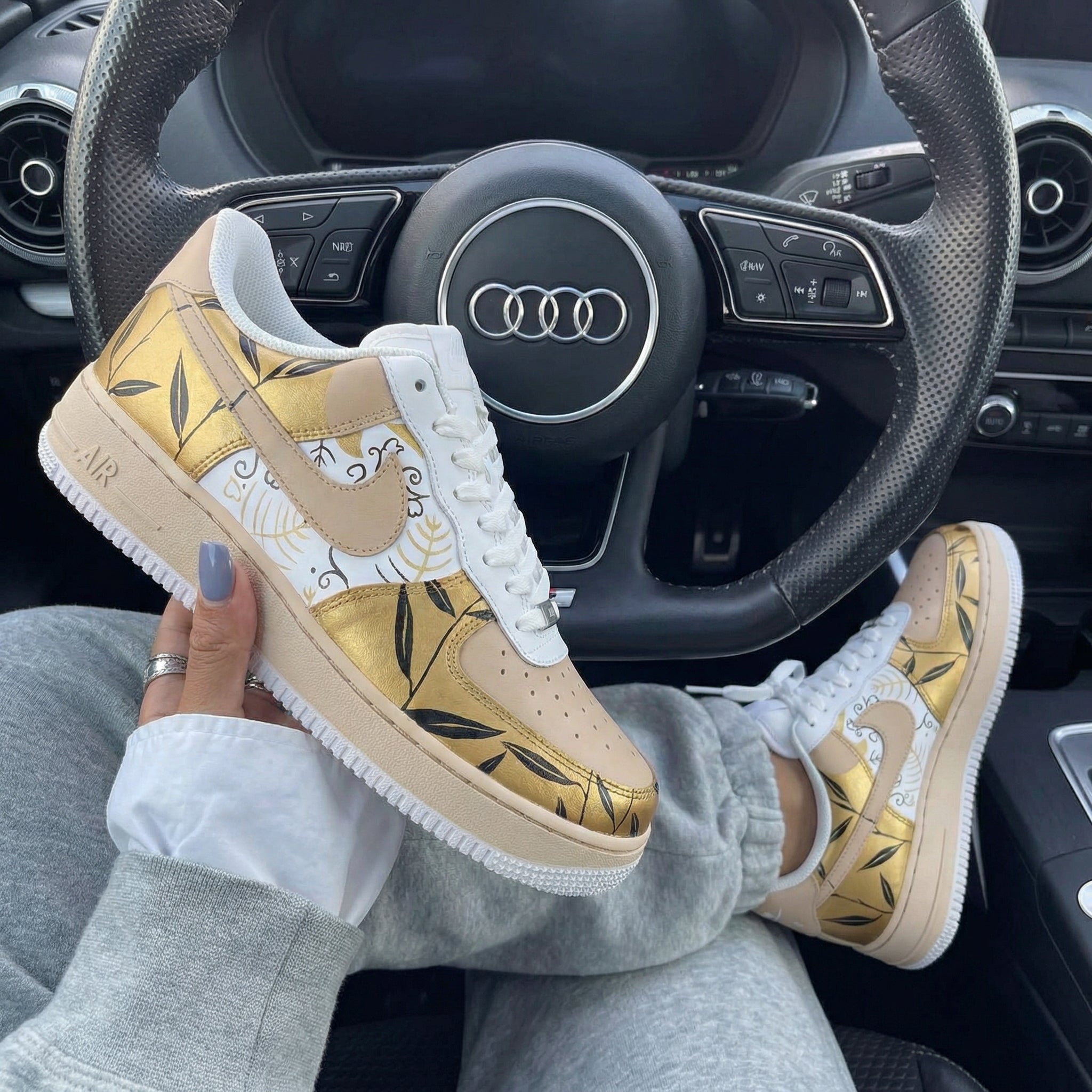 Beige Gold Leaf Pattern Custom Air Force 1-shecustomize