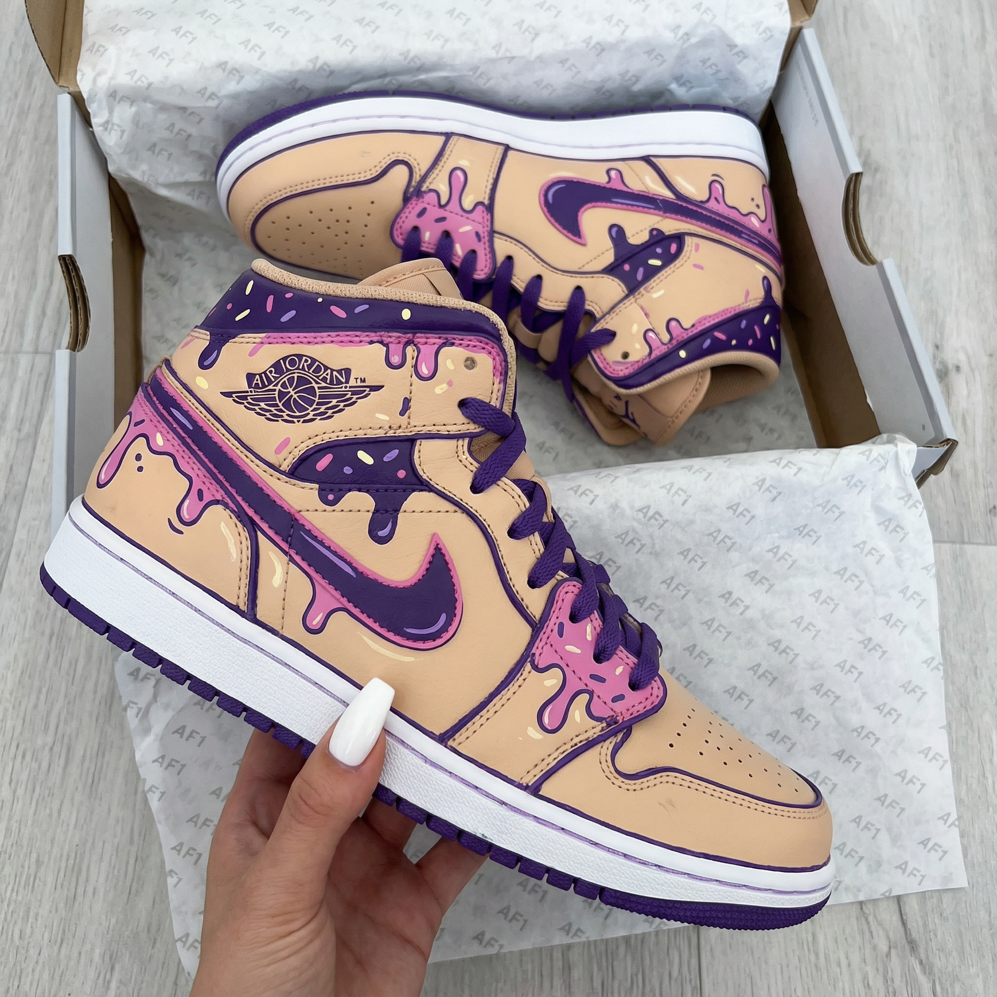 Beige Pink Purple Drip Custom Air Jordan 1-shecustomize