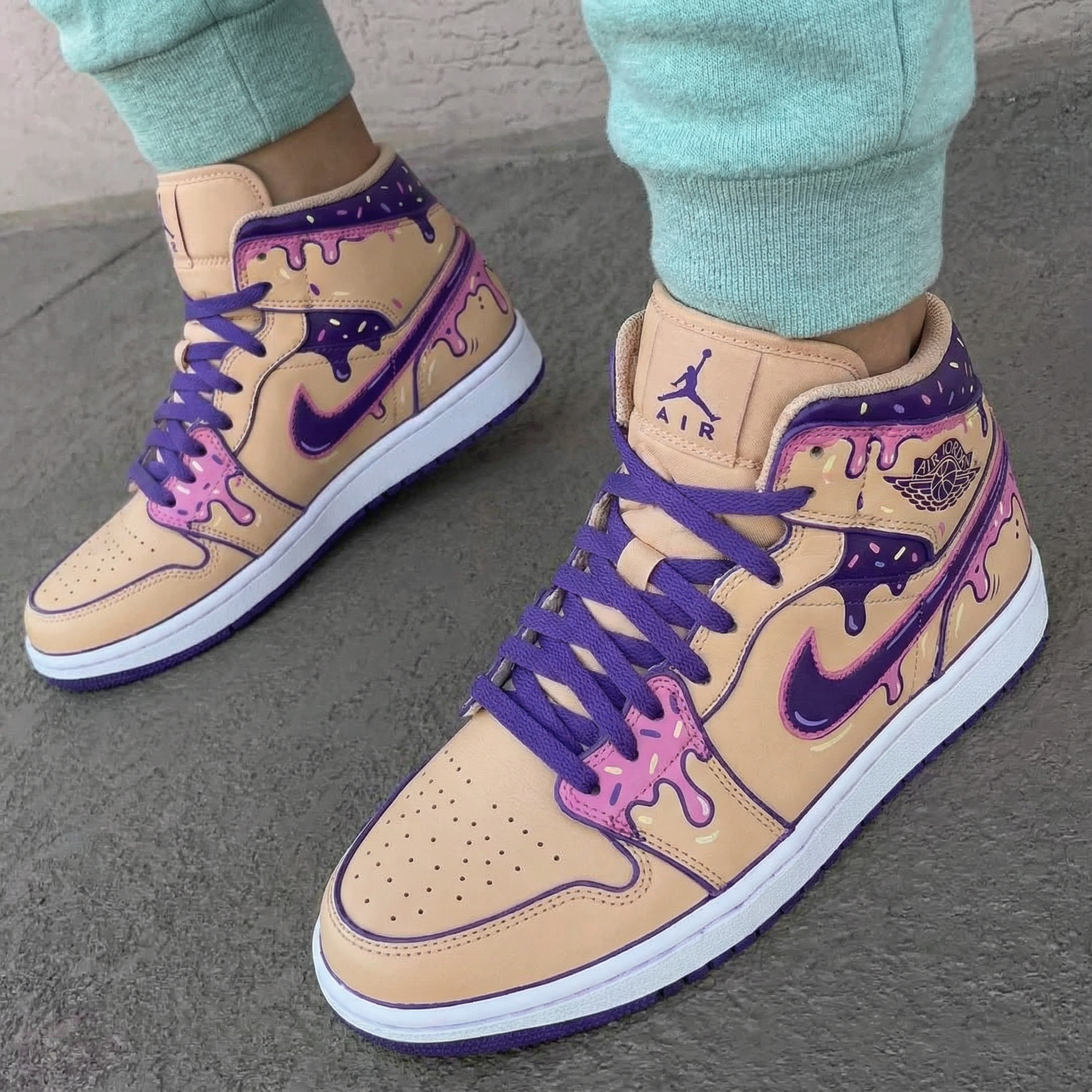 Beige Pink Purple Drip Custom Air Jordan 1-shecustomize