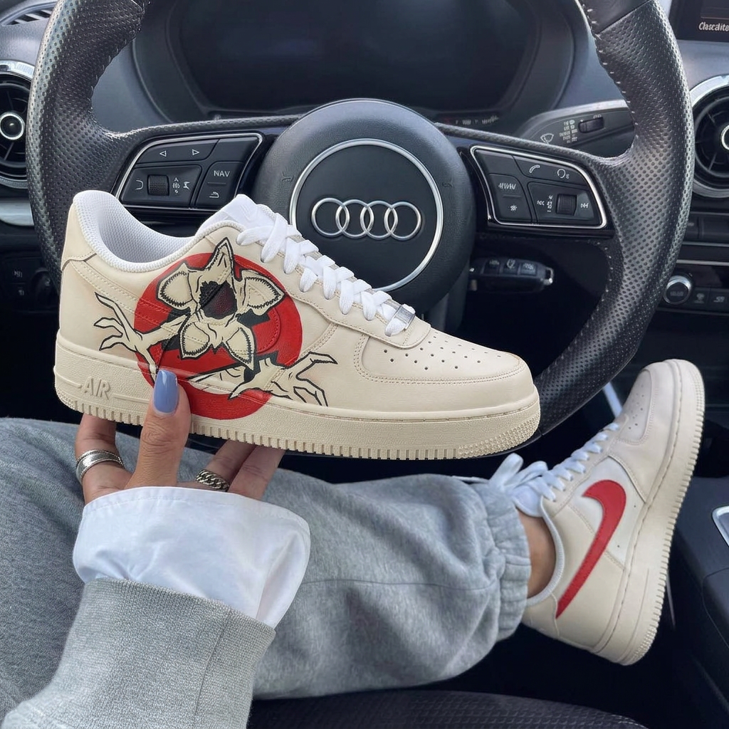 Beige Red Stranger Things Custom Air Force 1-shecustomize