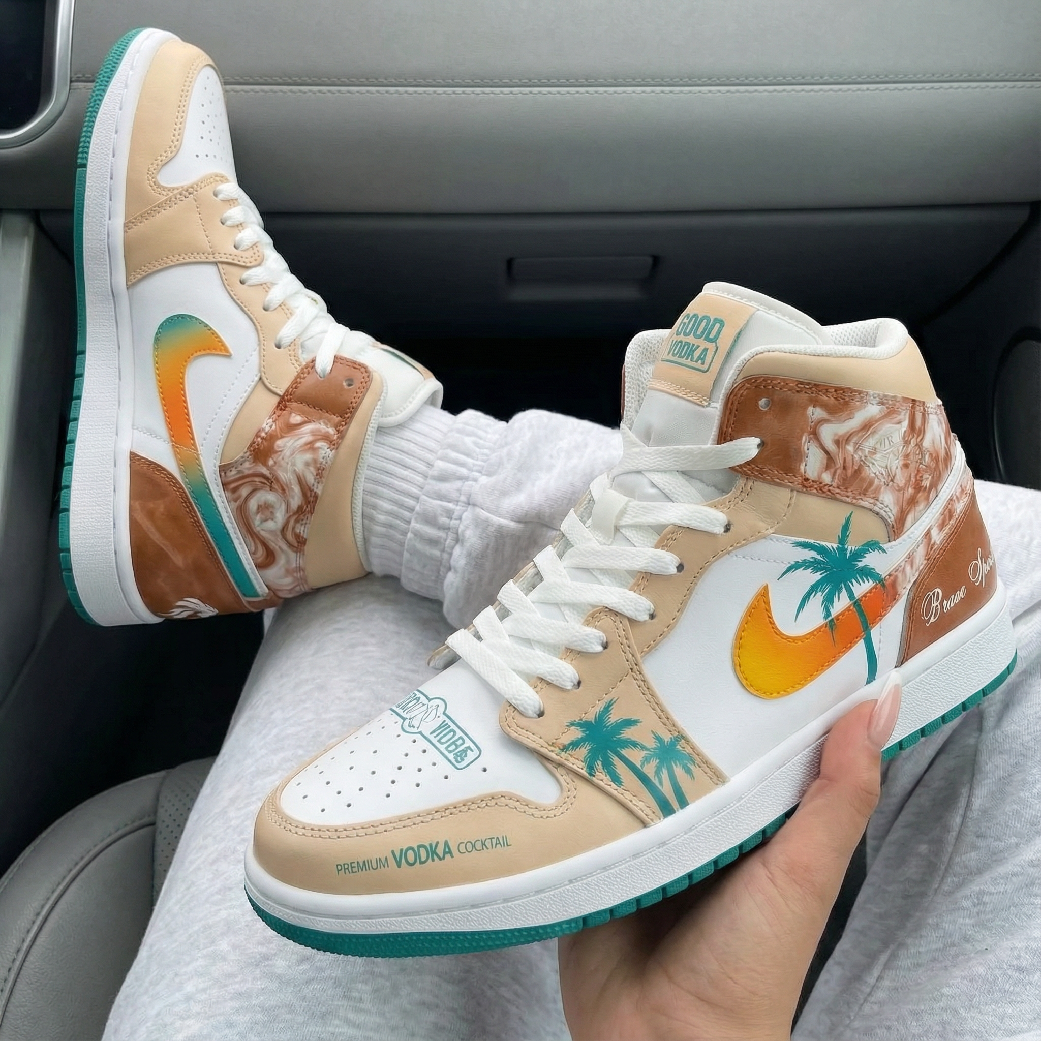 Beige Teal Palm - Tree Custom Air Jordan 1-shecustomize