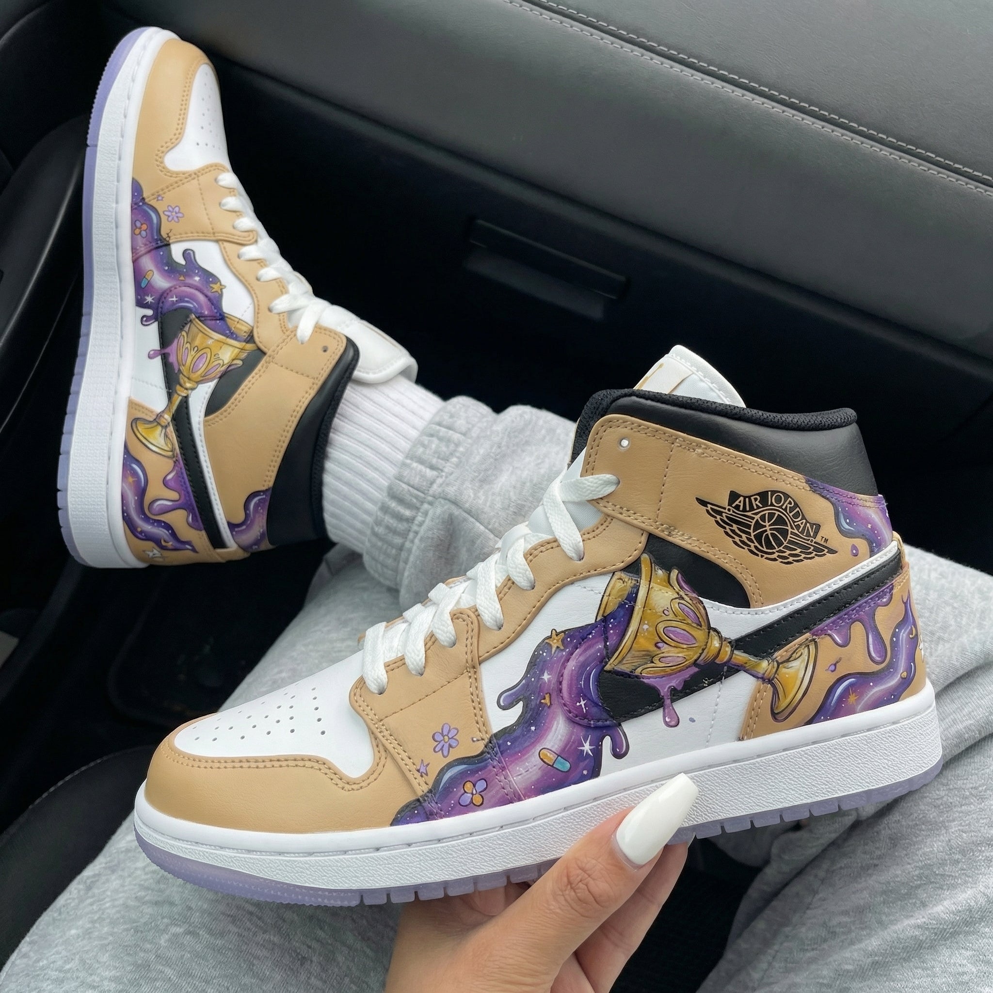 Beige White Purple Goblet Pattern Custom Air Jordan 1-shecustomize