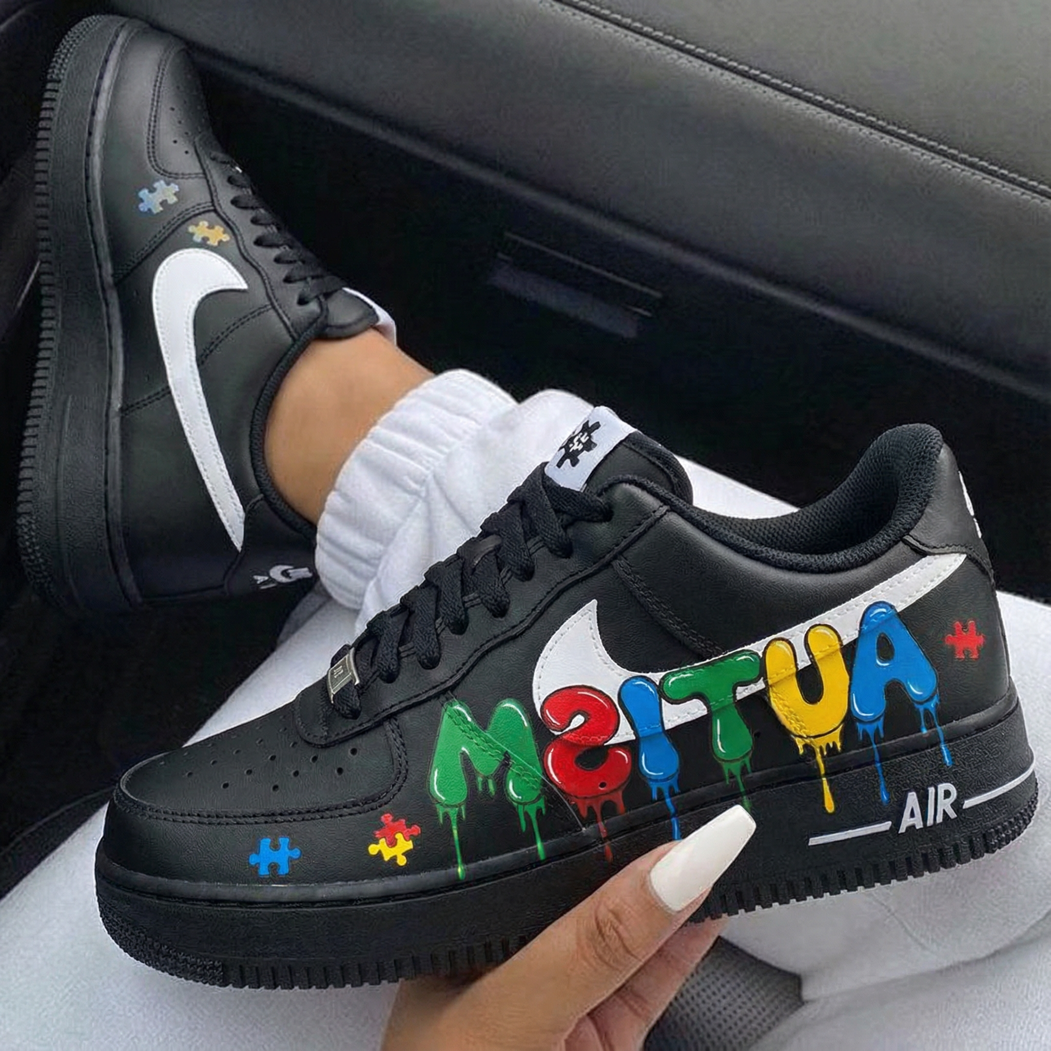 Black Autism Puzzle Pieces Custom Air Force 1-shecustomize