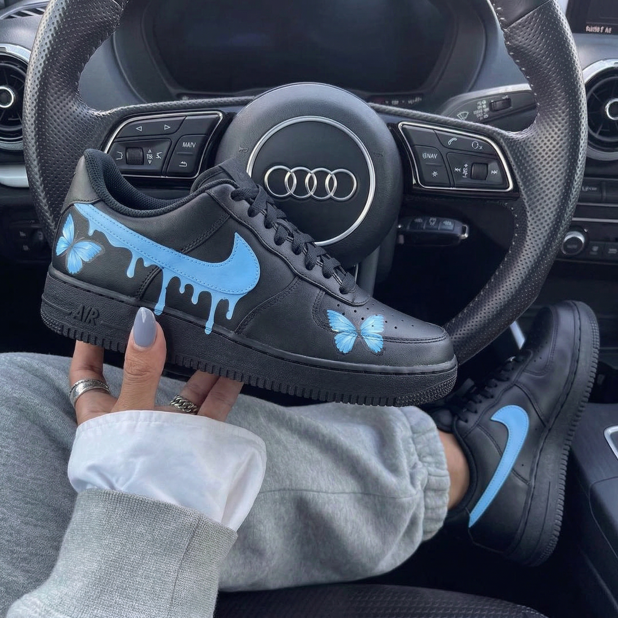 Black Baby Blue Drip Butterflies Custom Air Force 1-shecustomize
