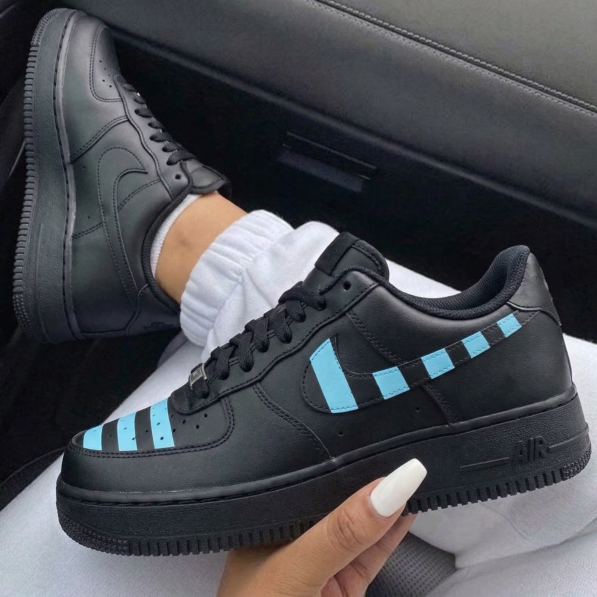 Black Baby Blue Stripes Custom Air Force 1-shecustomize