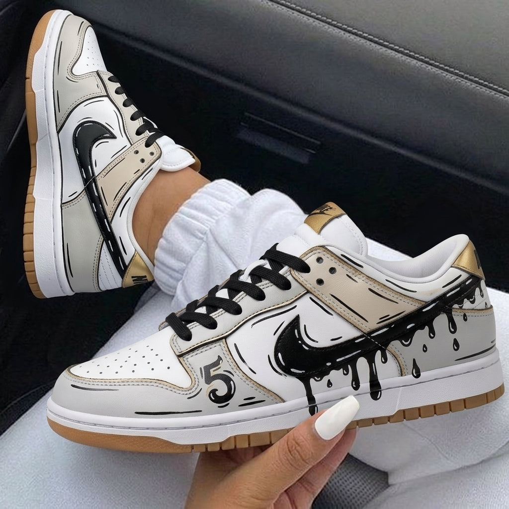 Black Beige Comic Drip Custom Dunk-shecustomize