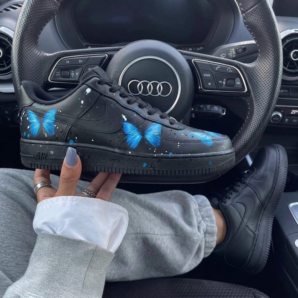 Black Blue Butterflies Splatter Custom Air Force 1-shecustomize