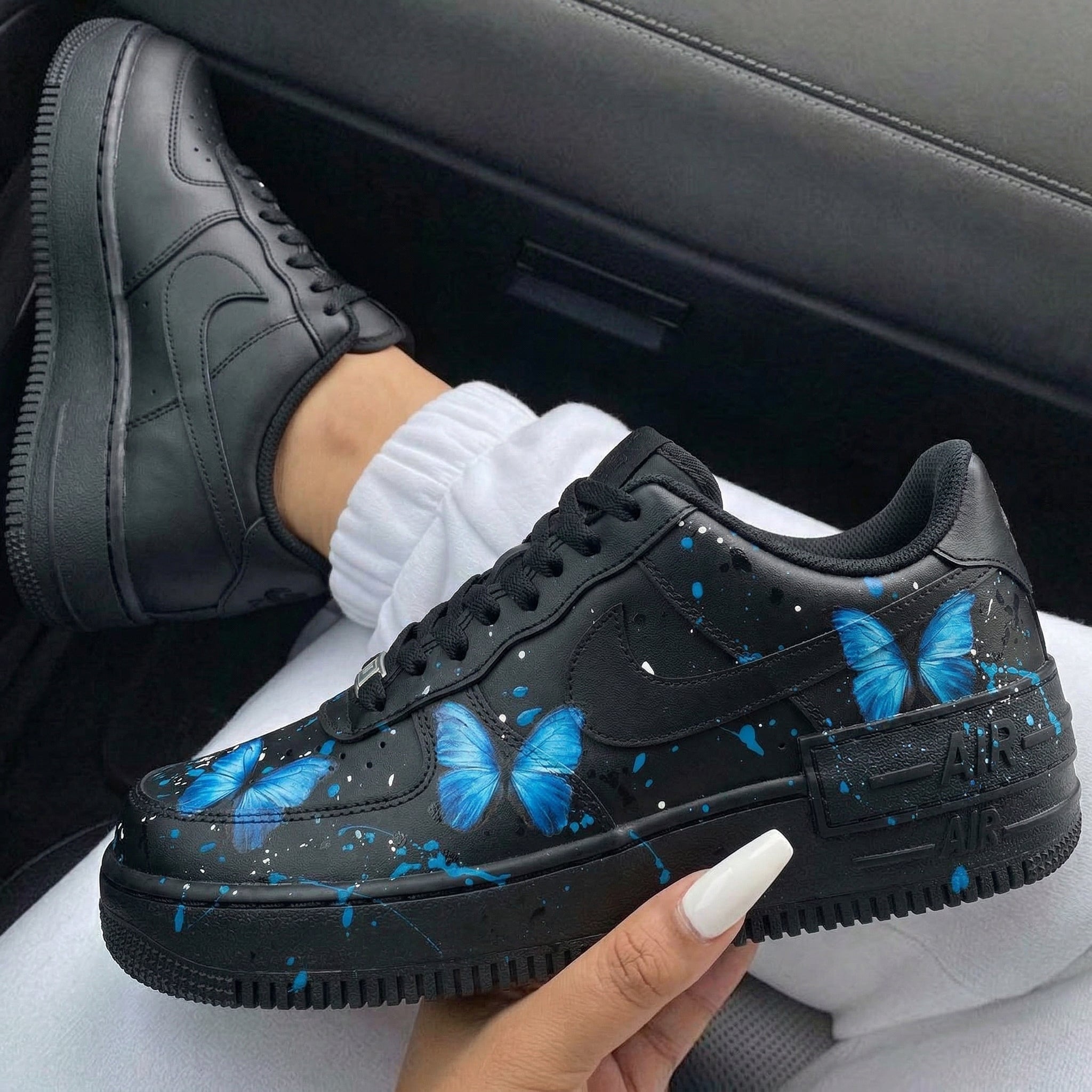 Black Blue Butterflies Splatter Custom Air Force 1-shecustomize