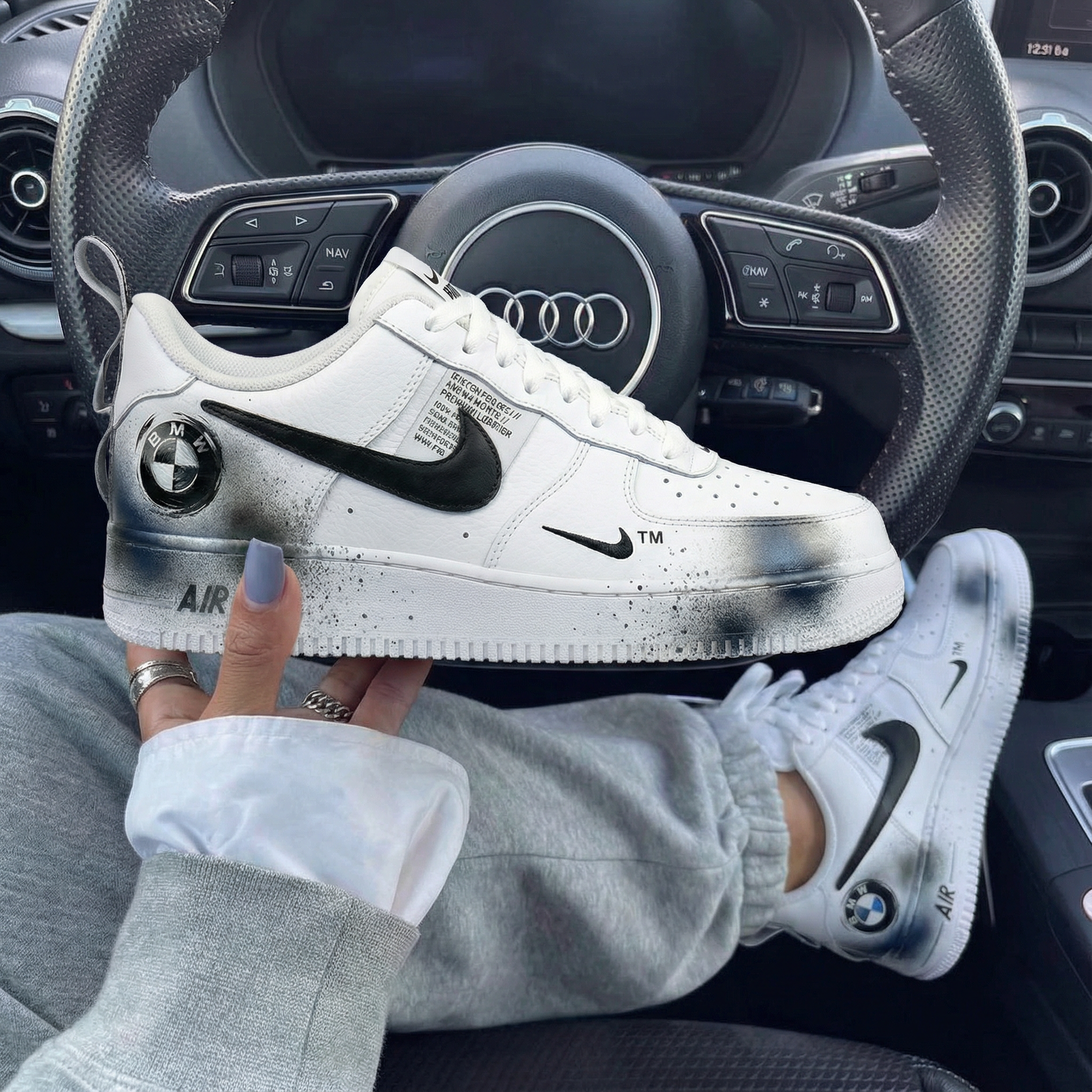 Black BMW Logo Splatter Custom Air Force 1-shecustomize