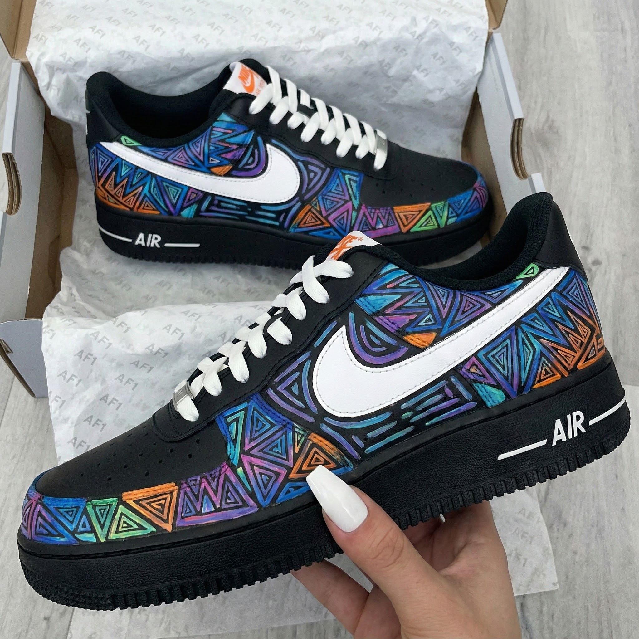 Black Geometric Pattern Custom Air Force 1-shecustomize
