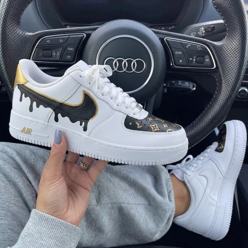 Black Gold Drip LV Logo Custom Air Force 1-shecustomize