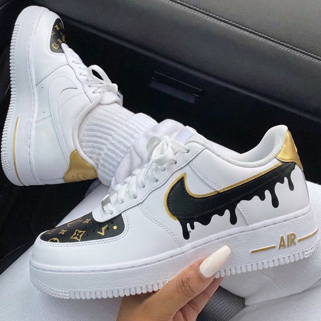 Black Gold Drip LV Logo Custom Air Force 1-shecustomize