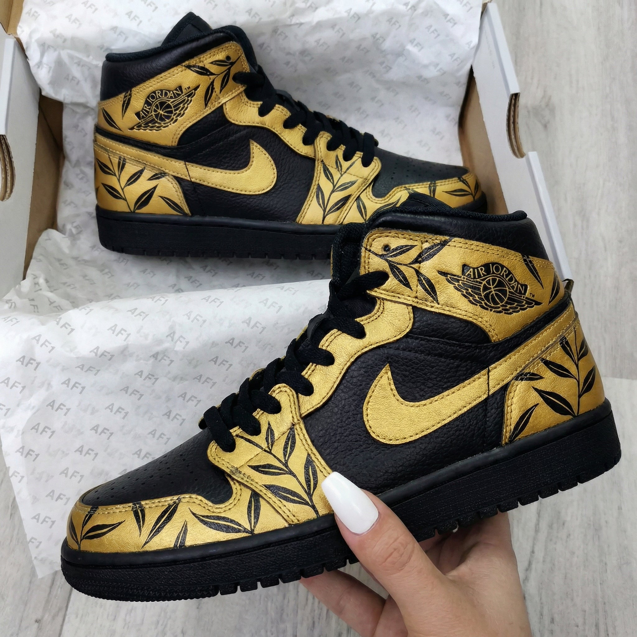 Black Gold Leaf Custom Air Jordan 1-shecustomize