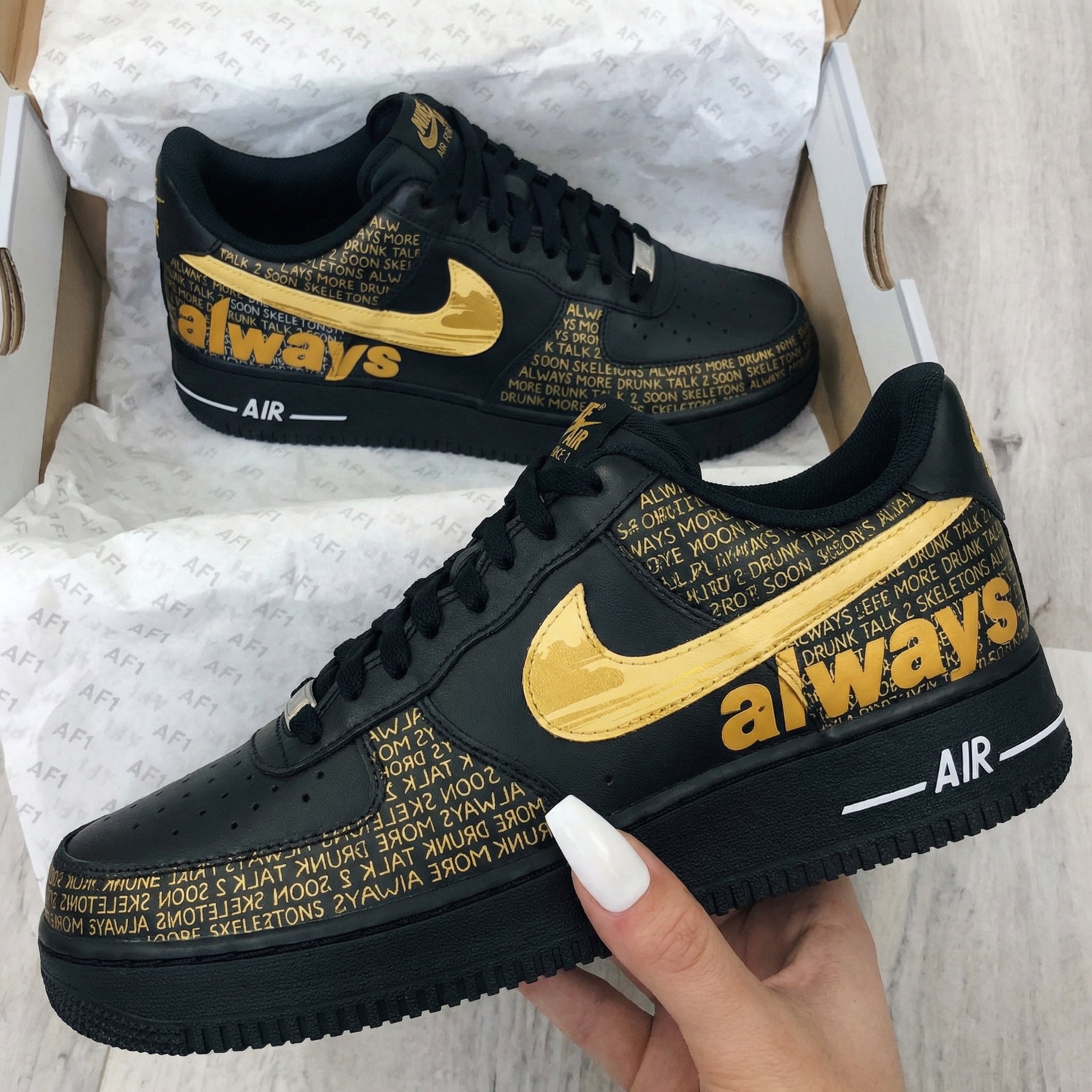 Black Gold Text Pattern Custom Air Force 1-shecustomize