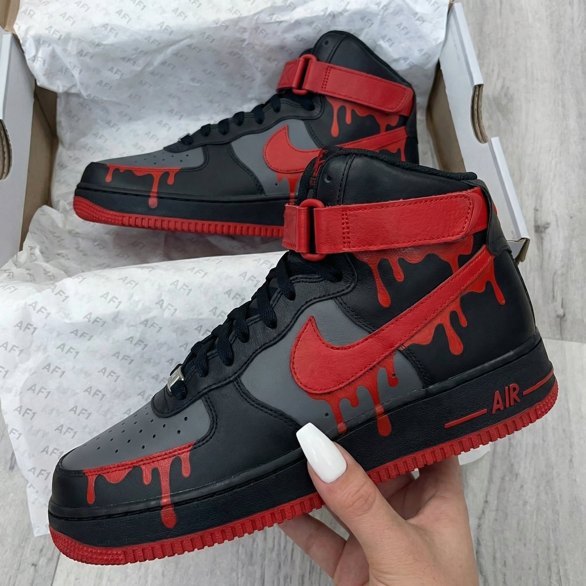 Black Gray Red Drip Custom Air Force 1-shecustomize