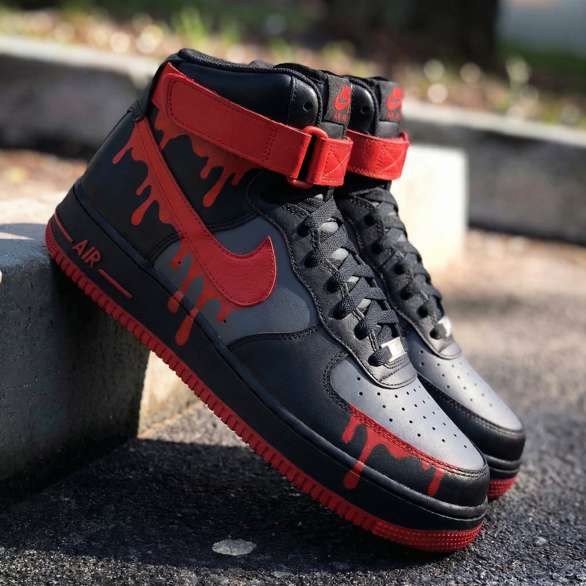 Black Gray Red Drip Custom Air Force 1-shecustomize