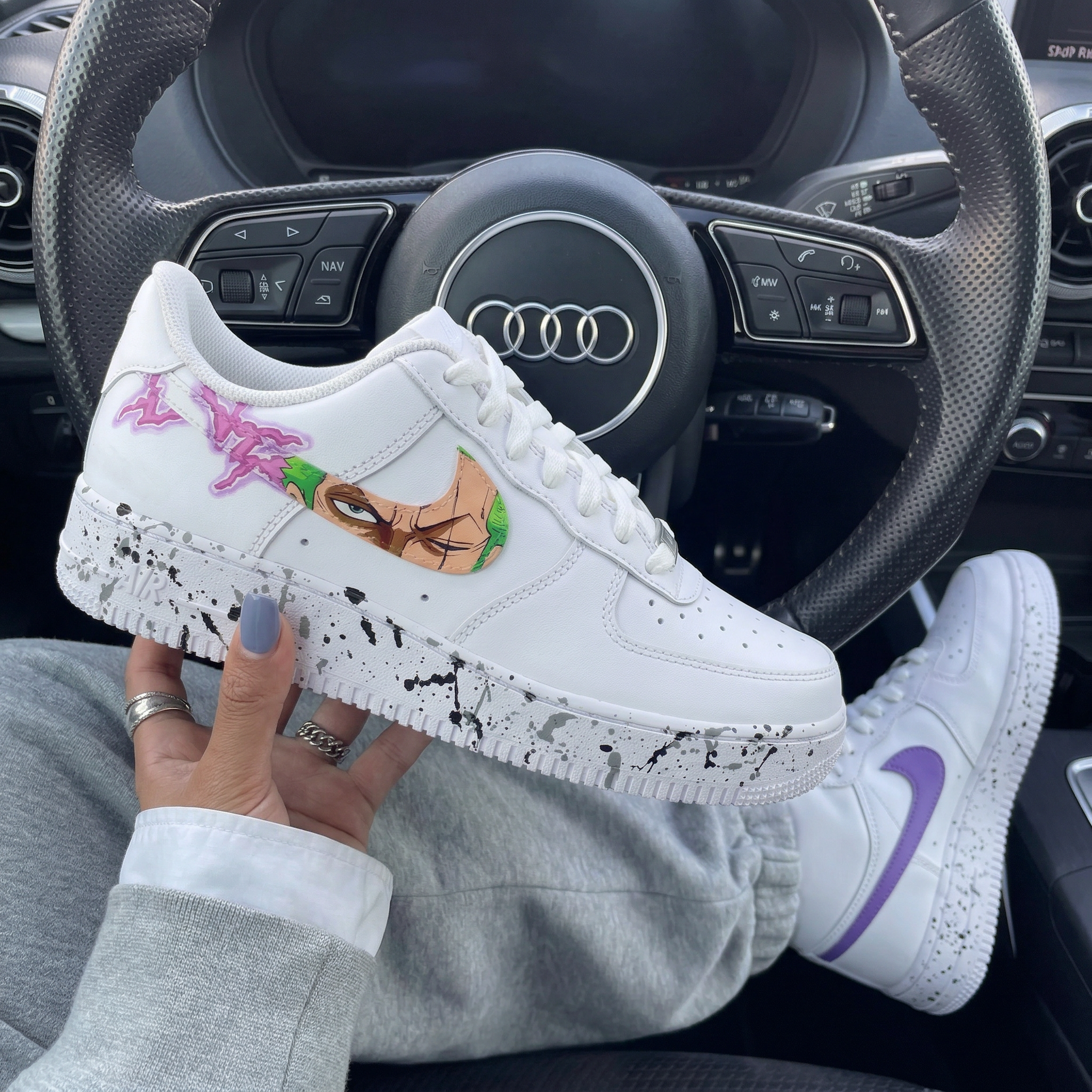 Black Gray Splatter Pink Lightning Cartoon One Piece Custom Air Force 1-shecustomize