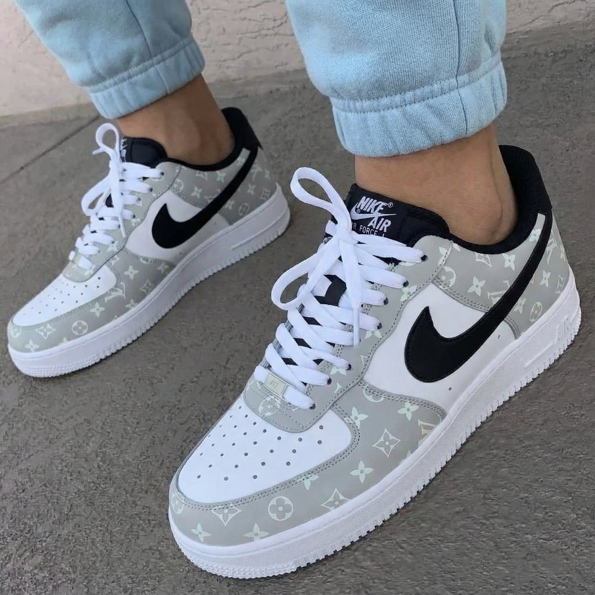 Black Grey LV Pattern Custom Air Force 1-shecustomize