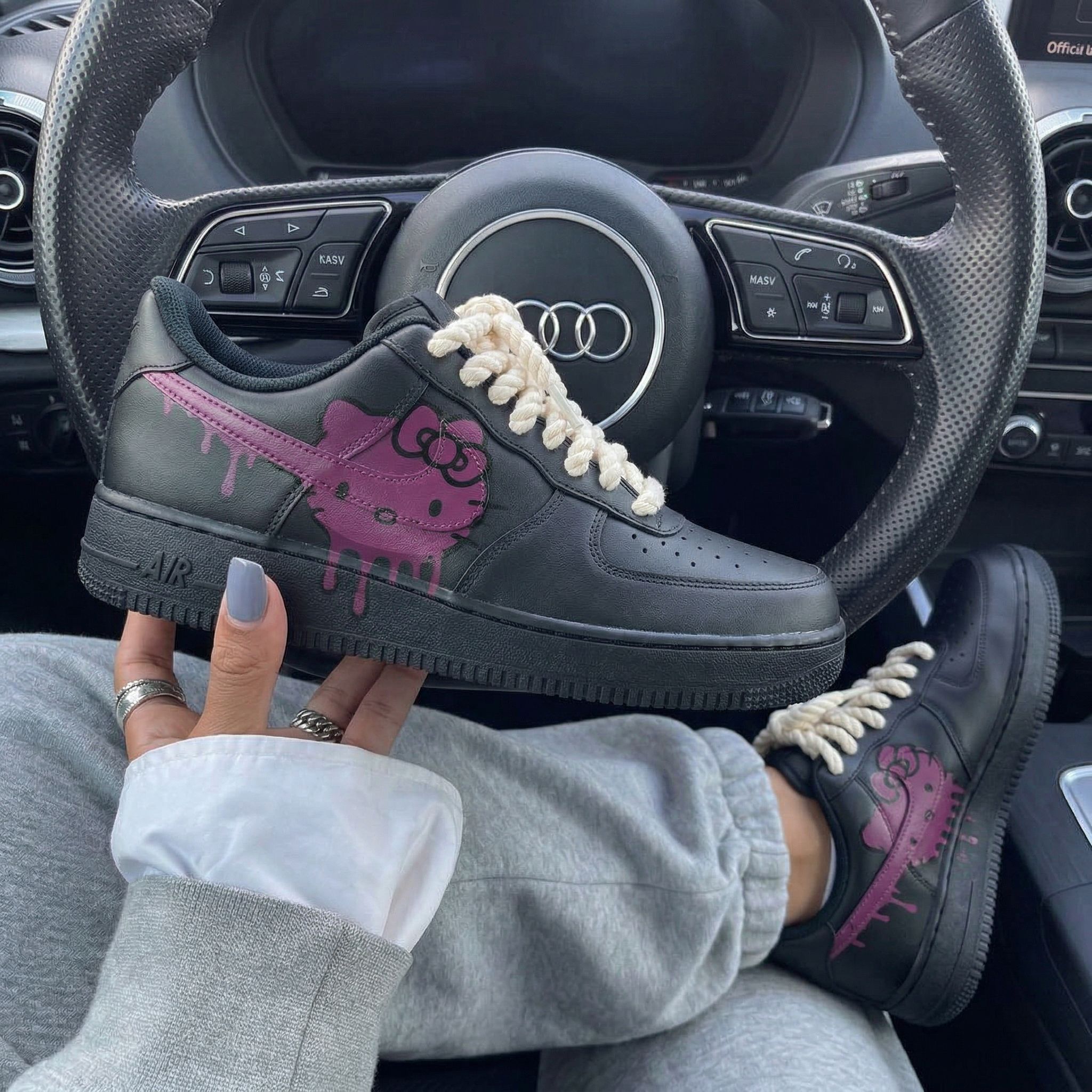 Black Hello Kitty Purple Drip Custom Air Force 1-shecustomize