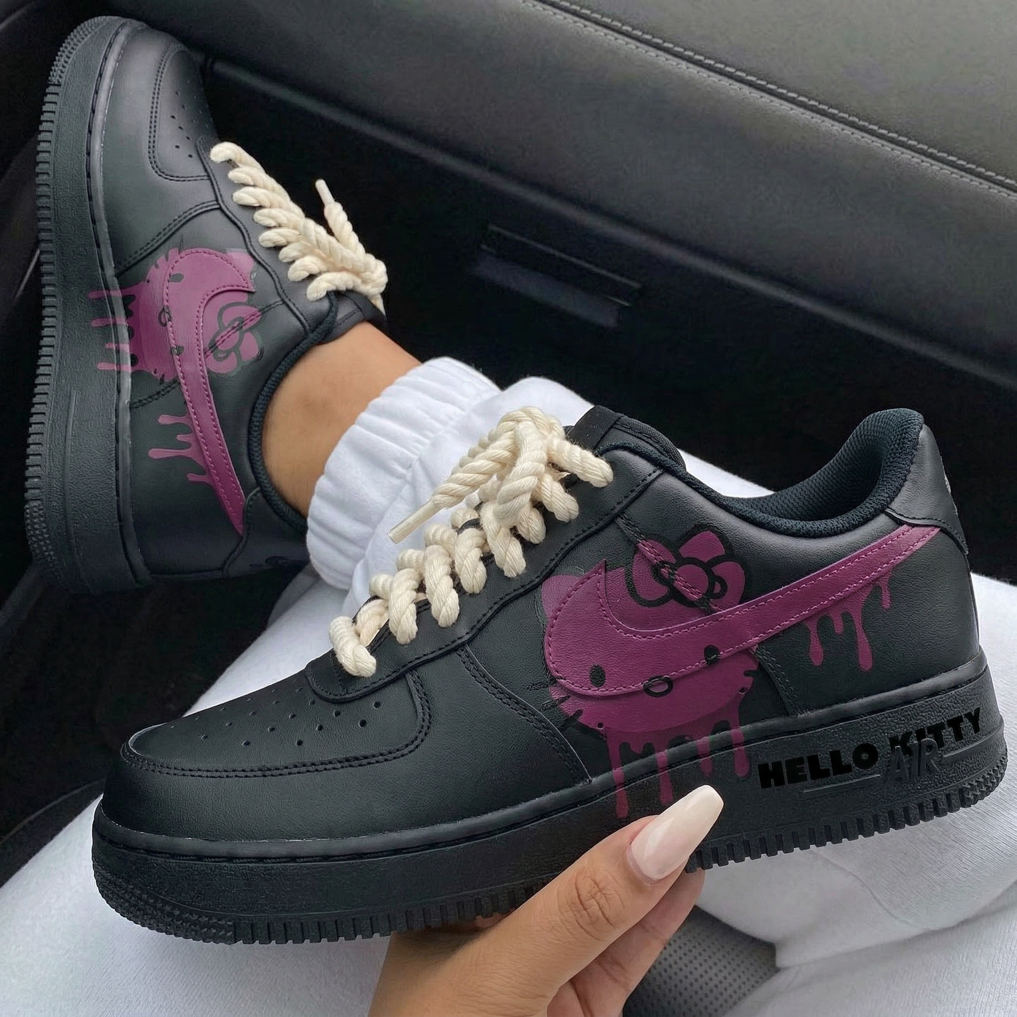 Black Hello Kitty Purple Drip Custom Air Force 1-shecustomize
