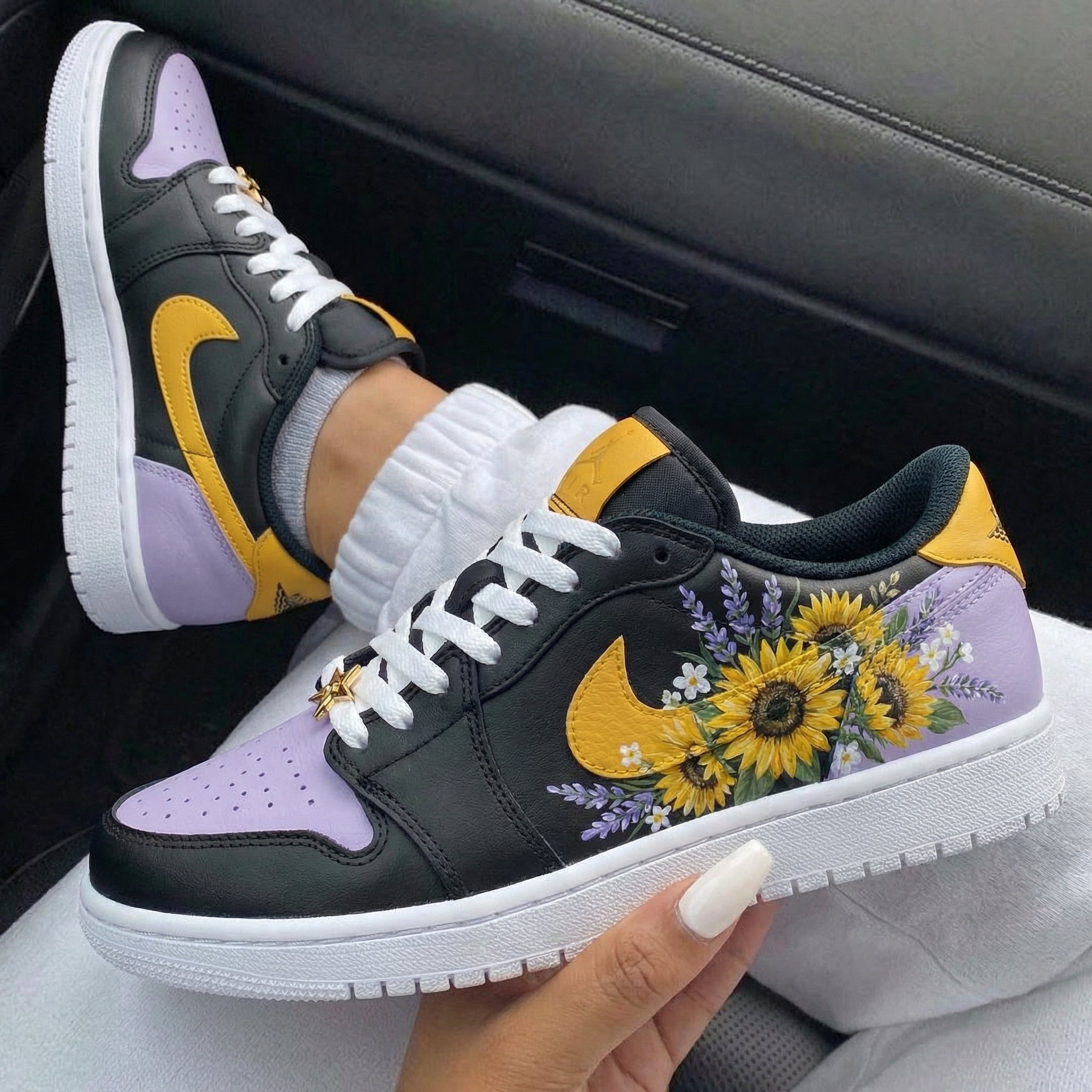 Black Lavender Yellow Sunflower Custom Air Jordan 1-shecustomize
