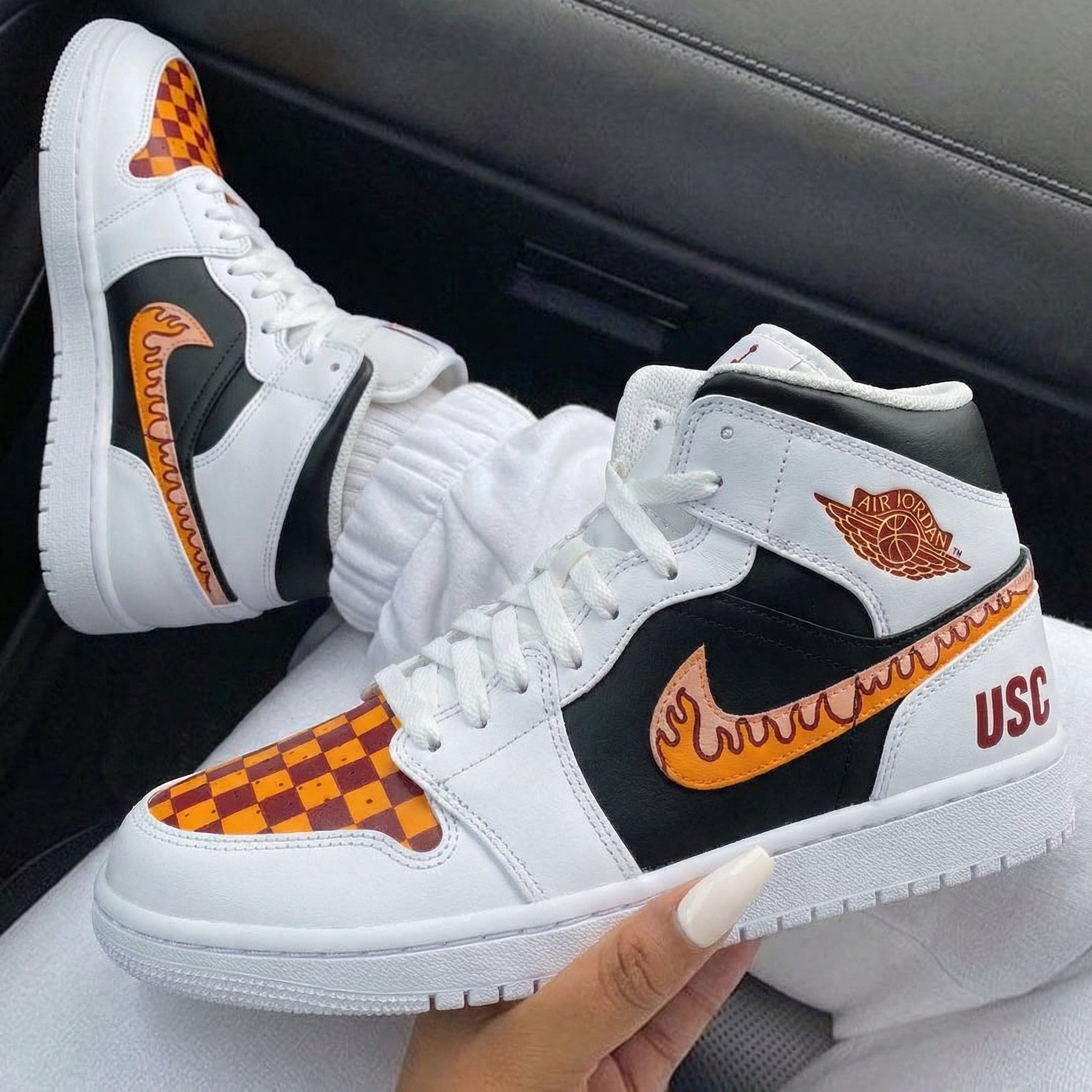 Black Orange Checkered Custom Air Jordan 1-shecustomize