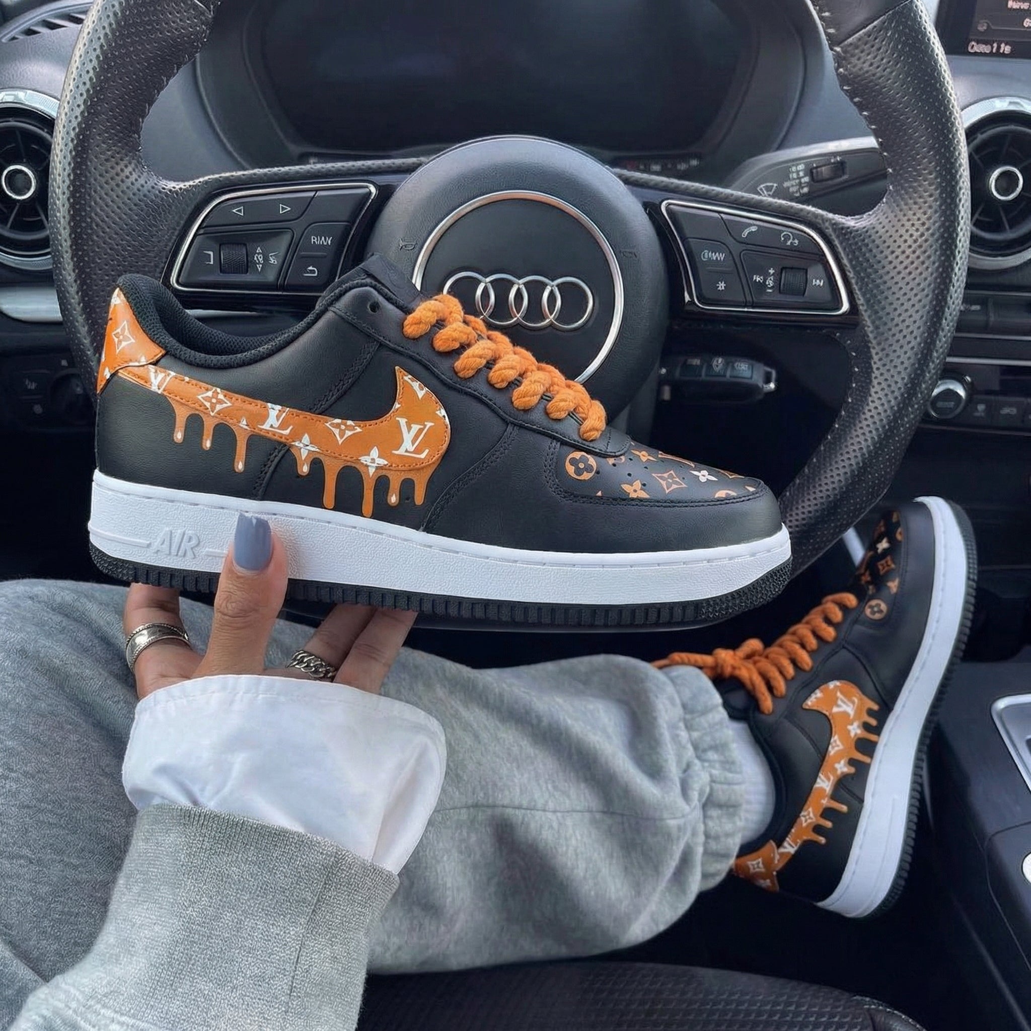 Black Orange LV Drip Custom Air Force 1-shecustomize