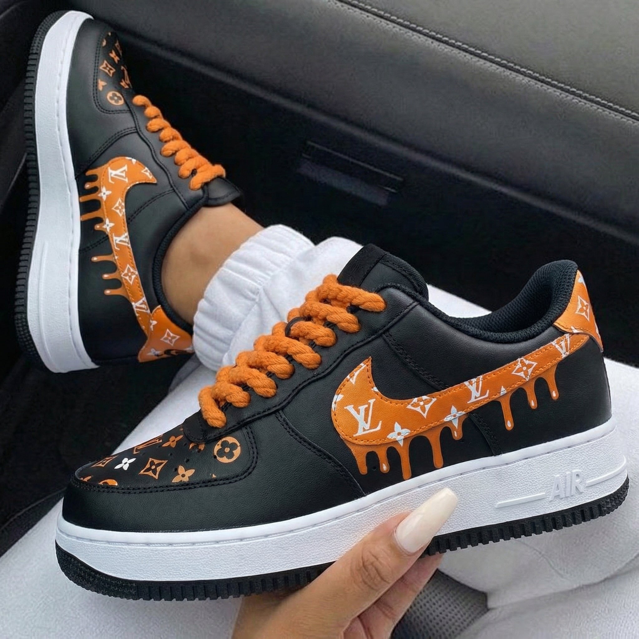 Black Orange LV Drip Custom Air Force 1-shecustomize