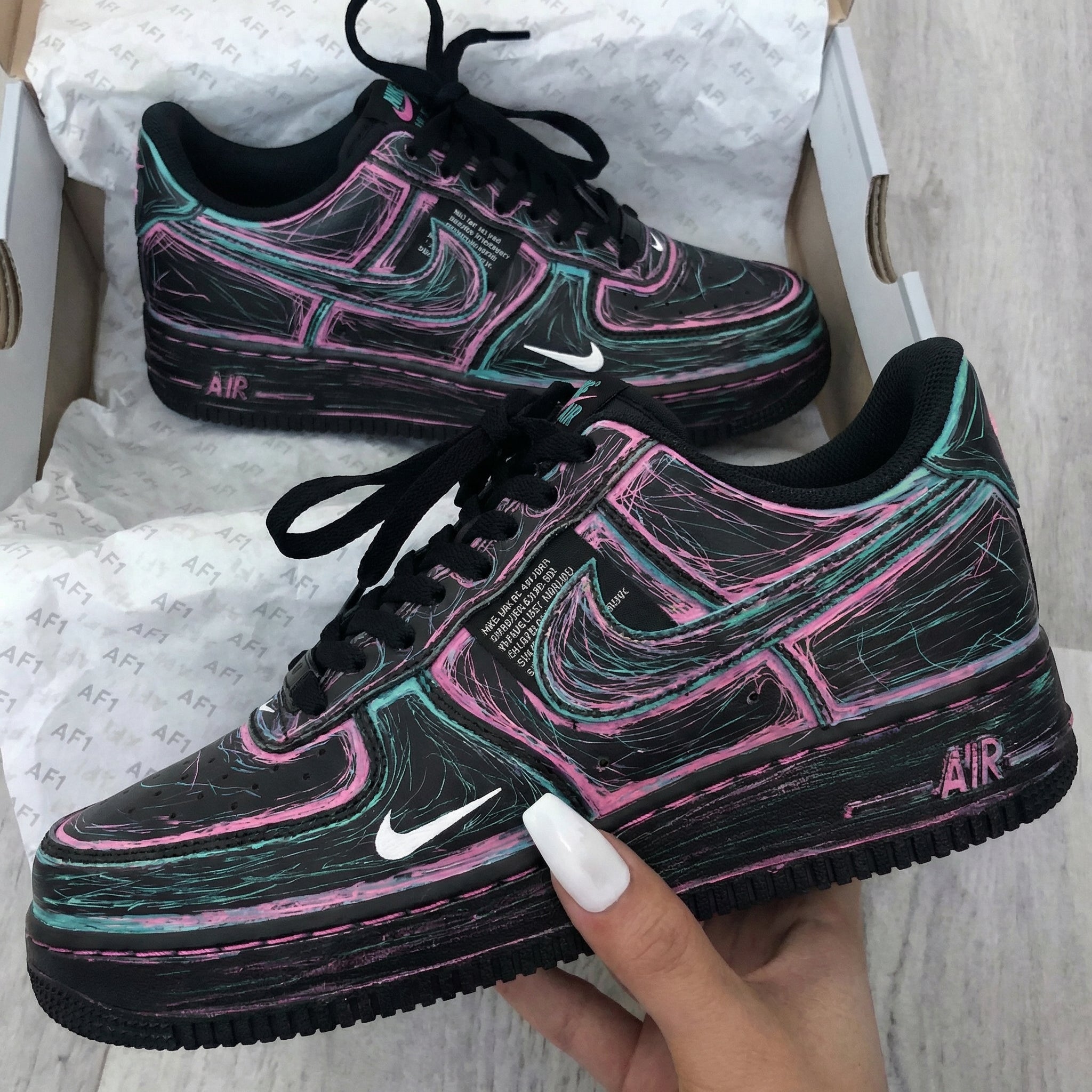 Black Pink Teal Swirl Custom Air Force 1-shecustomize
