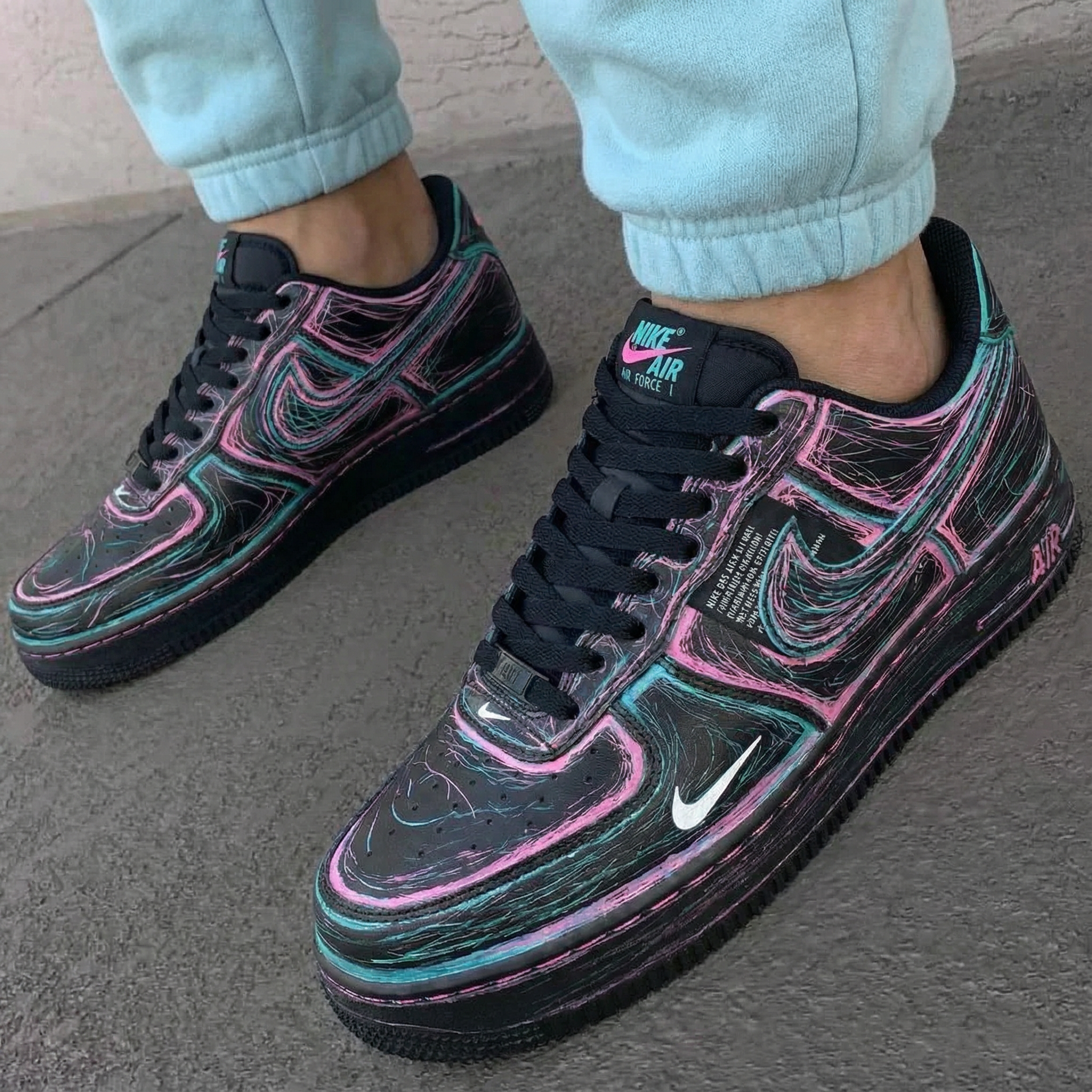 Black Pink Teal Swirl Custom Air Force 1-shecustomize