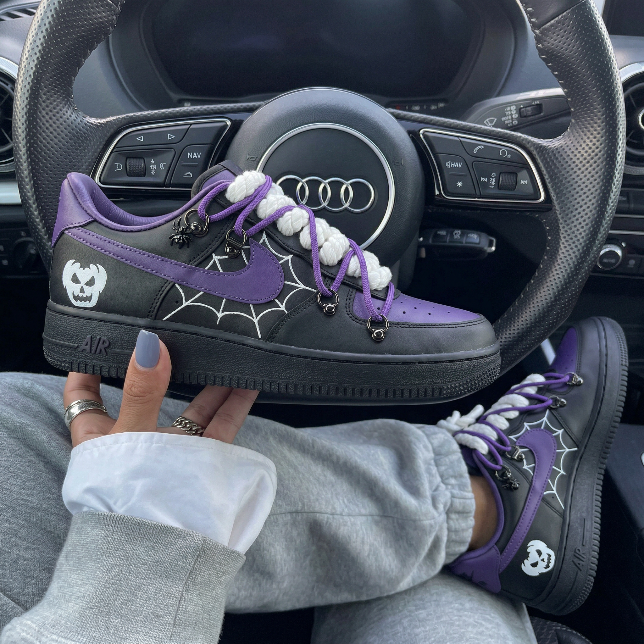 Black Purple Spider Web Skull Spider Charms Custom Air Force 1-shecustomize