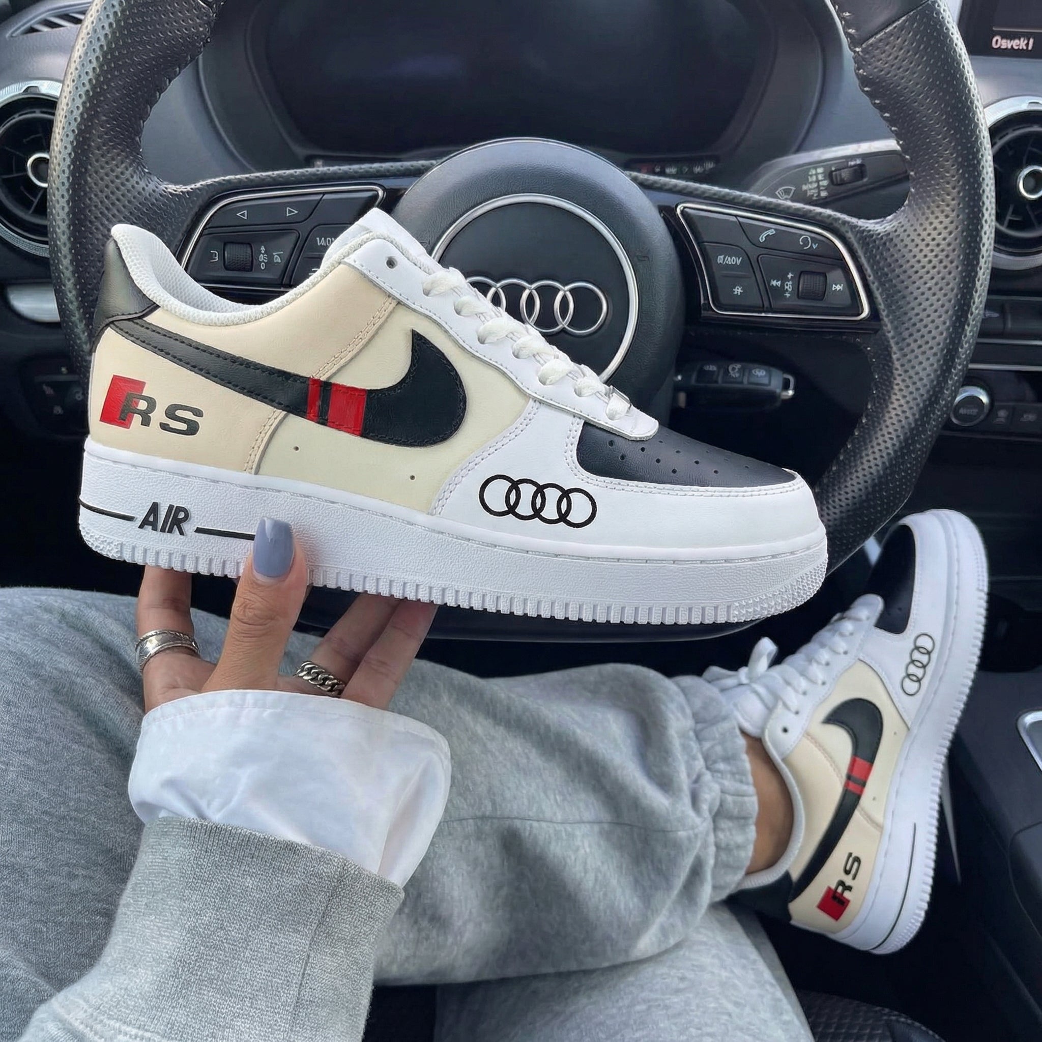 Black Red Beige Audi RS GG Custom Air Force 1-shecustomize