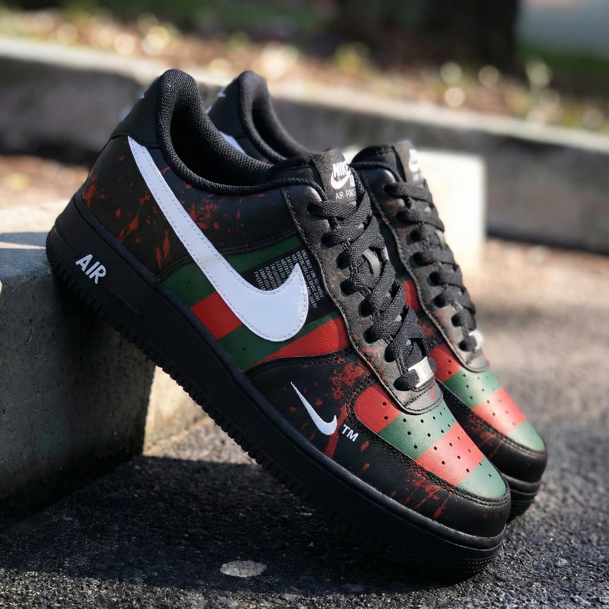 Black Red Green Striped Splatter Custom Air Force 1-shecustomize