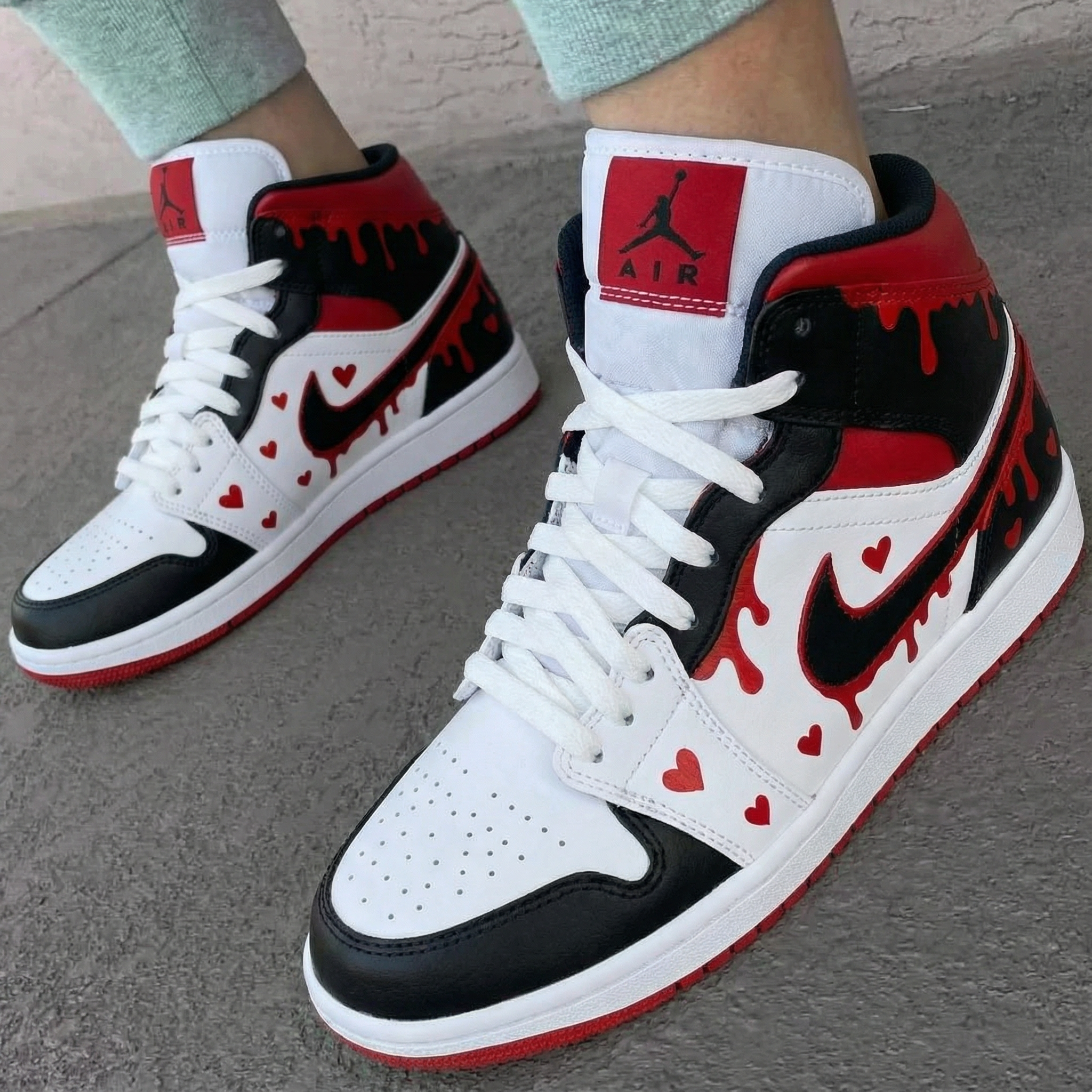 Black Red Heart Drip Custom Air Jordan 1-shecustomize