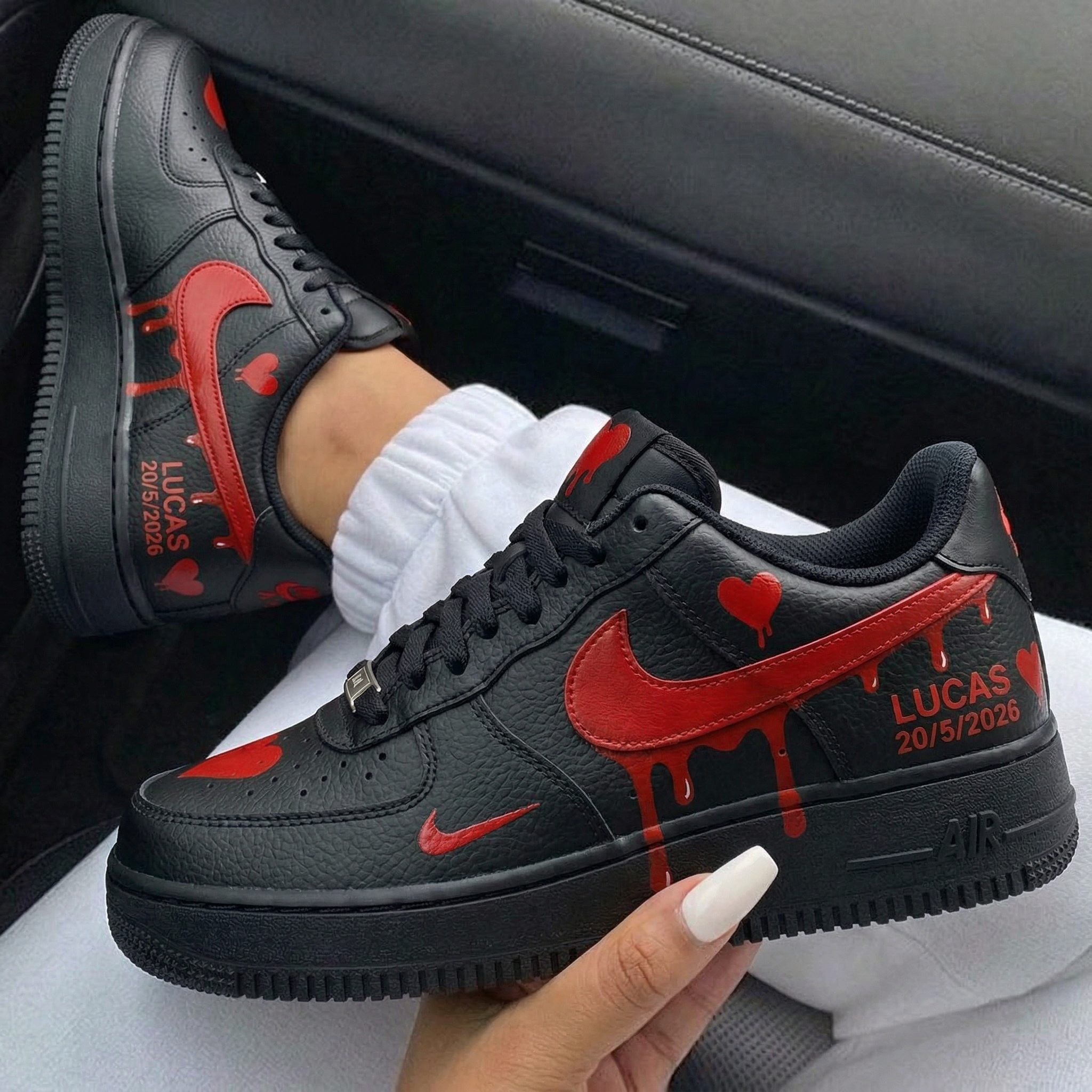 Black Red Hearts Dripping Custom Custom Air Force 1-shecustomize
