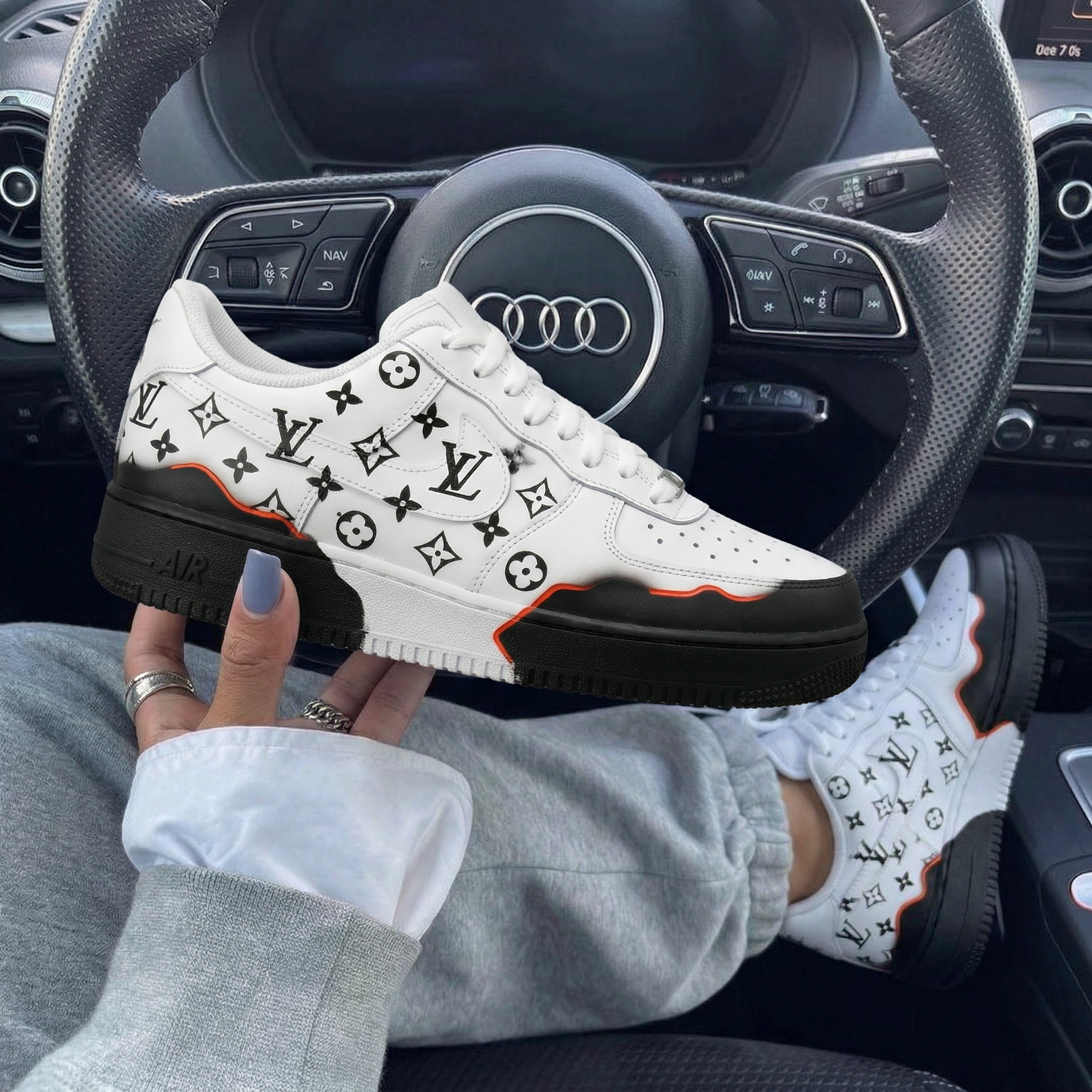 Black Red LV Logo Custom Air Force 1 Shadow-shecustomize