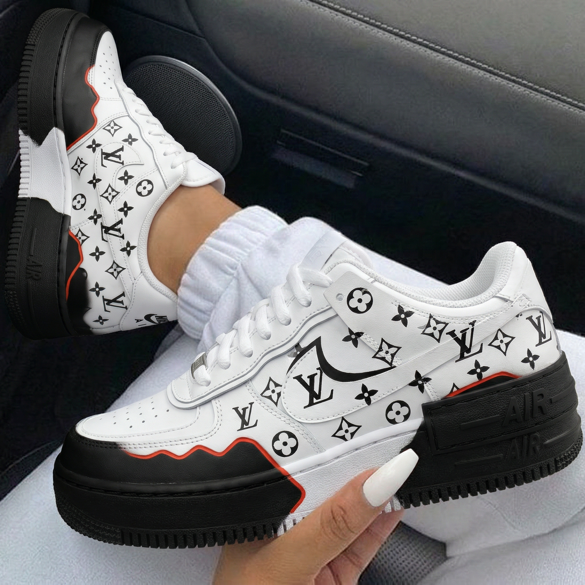 Black Red LV Logo Custom Air Force 1 Shadow-shecustomize